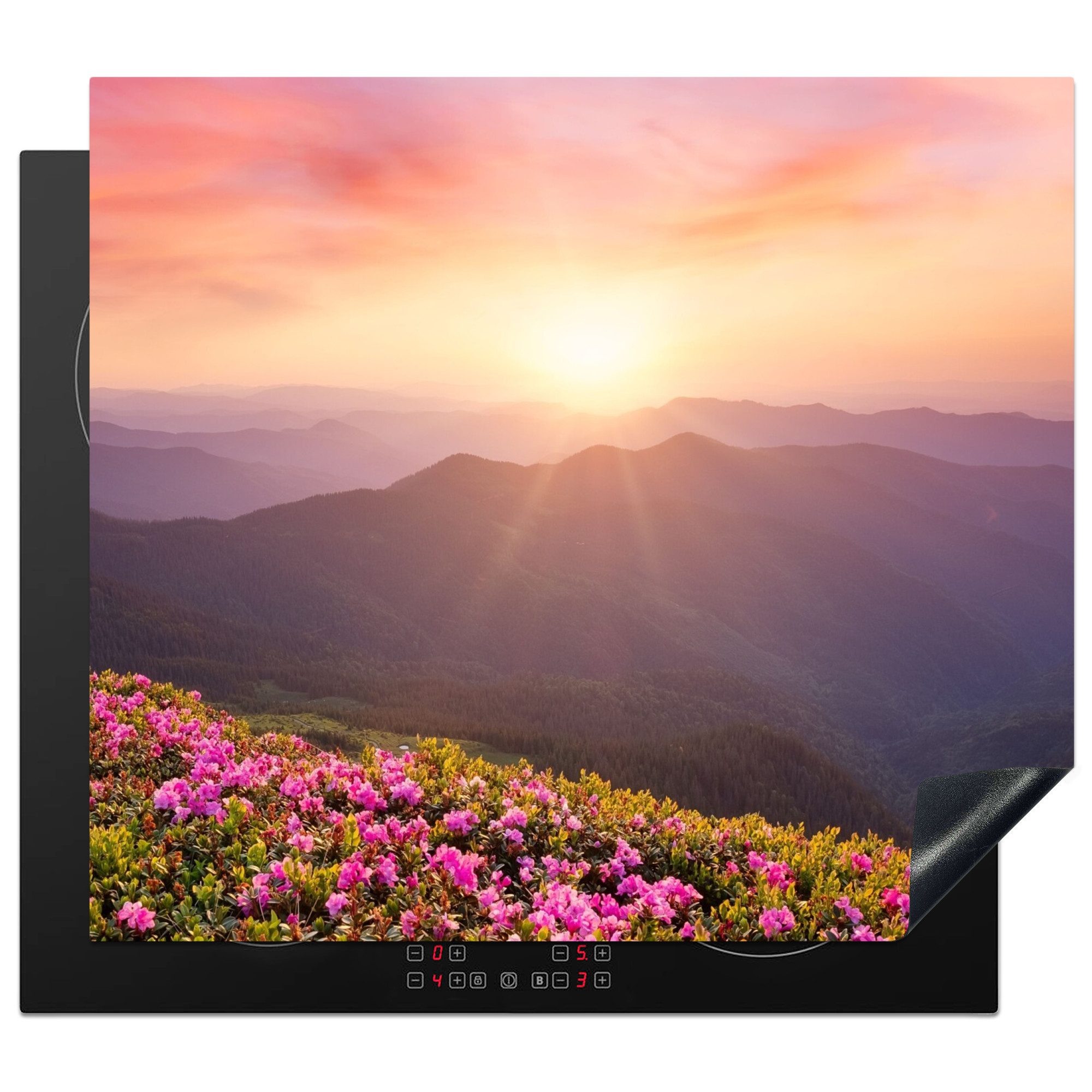 MuchoWow Herd-Abdeckplatte Regen - Blumen - Sonne - Sonnenuntergang, Vinyl, (1 tlg), Abdeckplatte für Ceranfeld, Herd Inductionsmatte, 57.6x51.6 cm