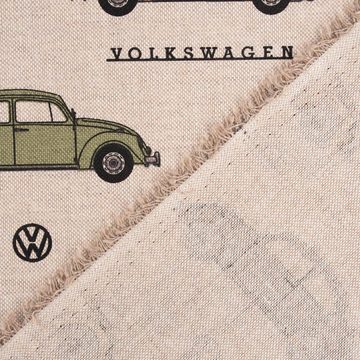 SCHÖNER LEBEN. Stoff Dekostoff Lizenz VW Beetle Original Auto Käfer natur bunt 1,40m