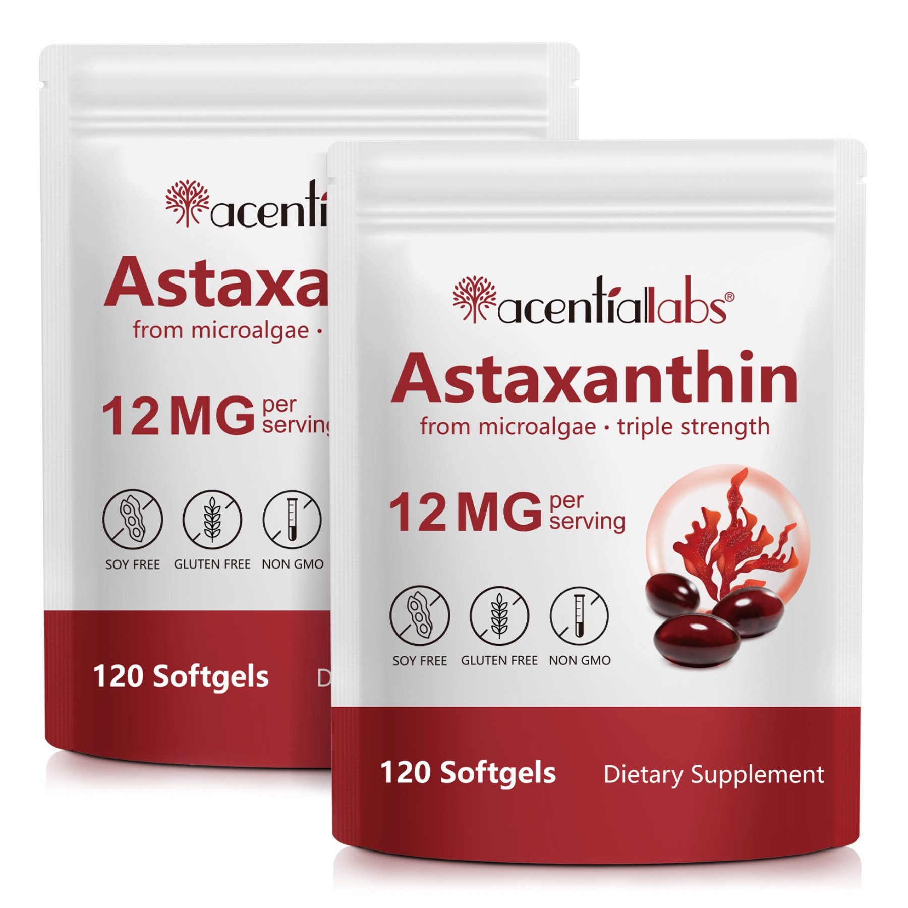 Acentiallabs Astaxanthin Hochdosiert Antioxidans Immunsystem Algenextrakt 120 Softgels, Astaxanthin, Antioxidans, Immunsystem, Softgels