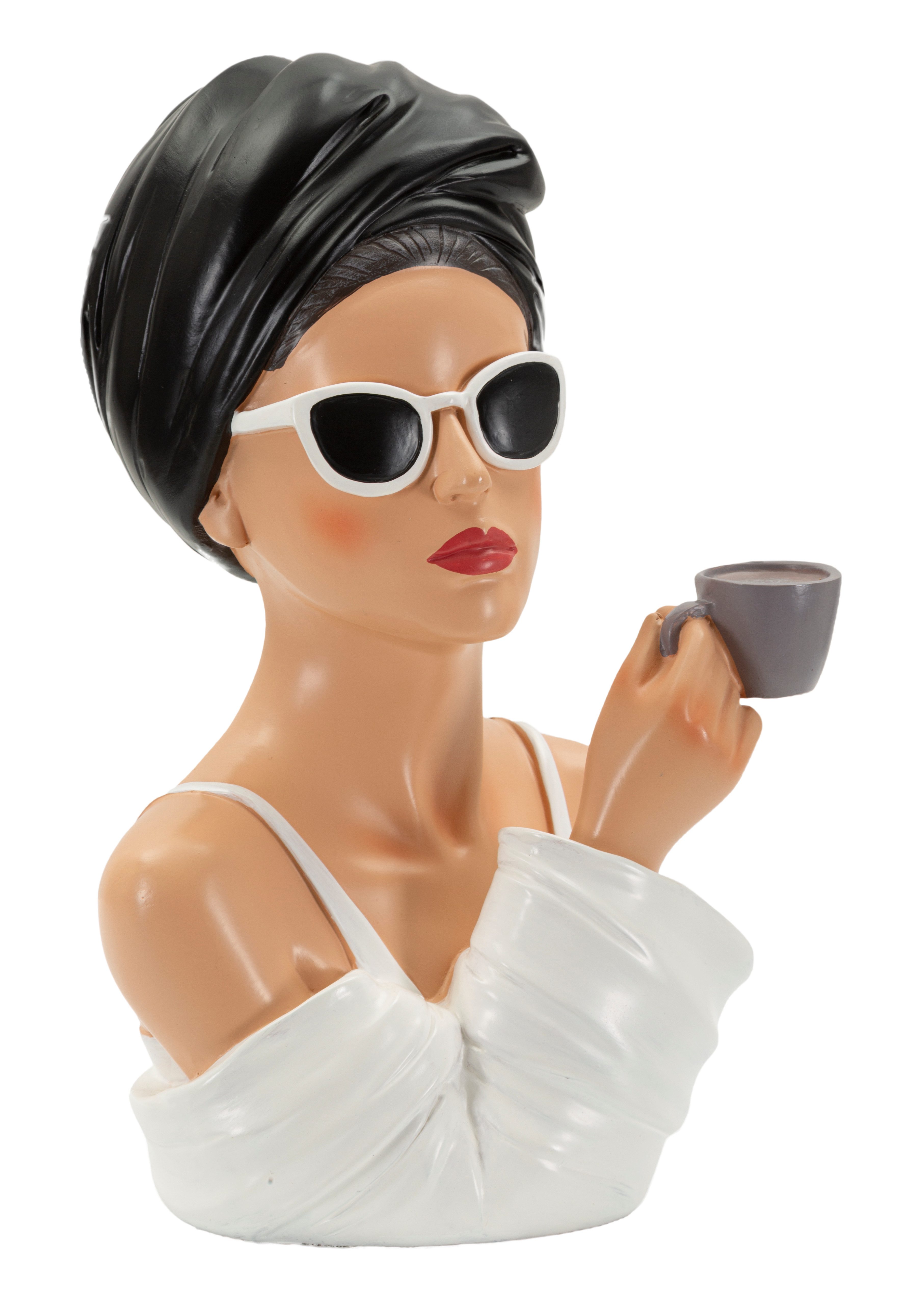 MF Skulptur Dekofigur Lady Paris Elegante Frauenfigur mit Tasse in Schwarz Weiß (1 St)