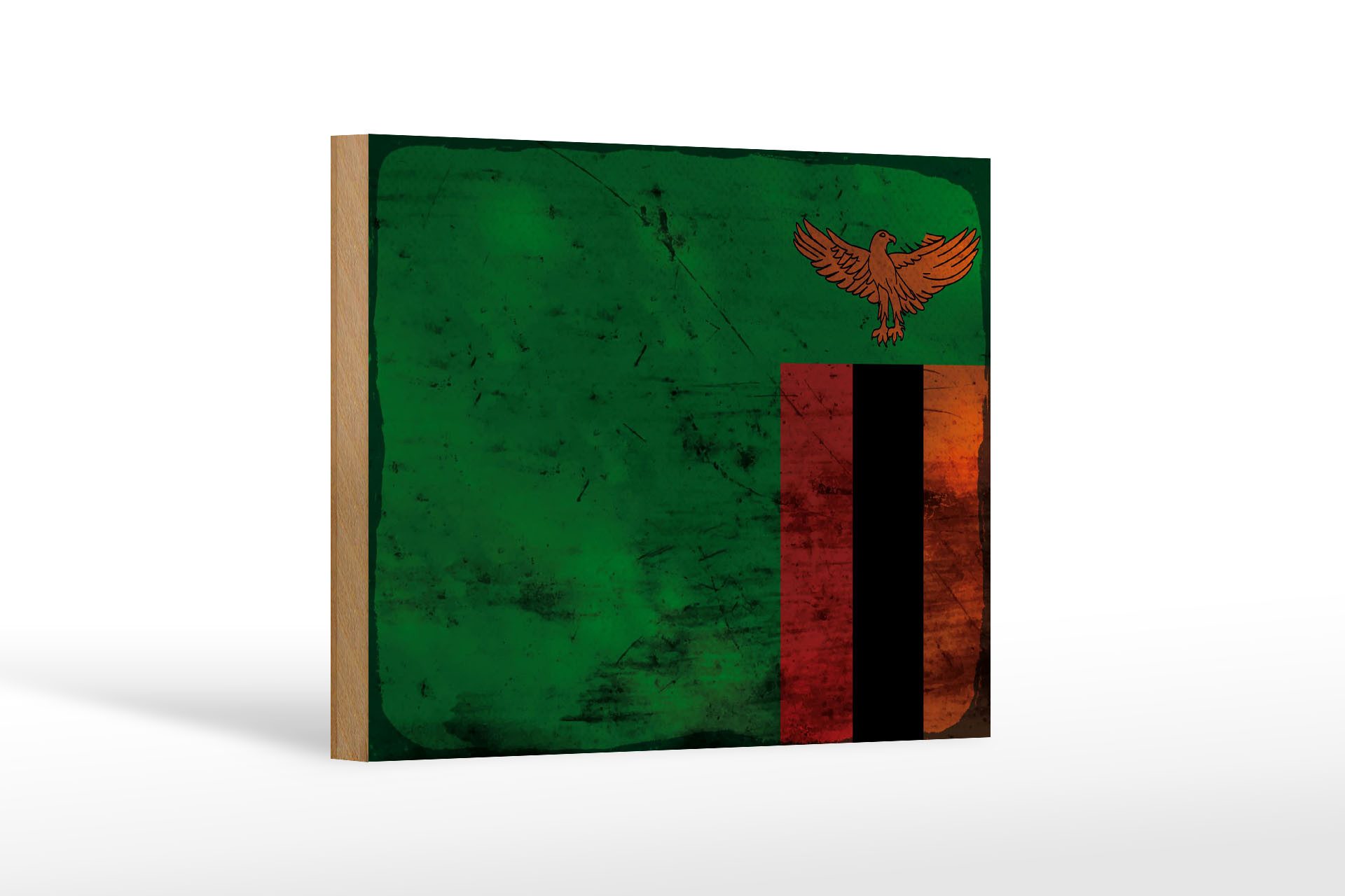 Femer GmbH Holzbild Flagge Sambia 18x12 cm Flag of Zambia Rost, Flaggen (1 St), Glatte Holzfaserplatte (MDF), vorn beschichtet