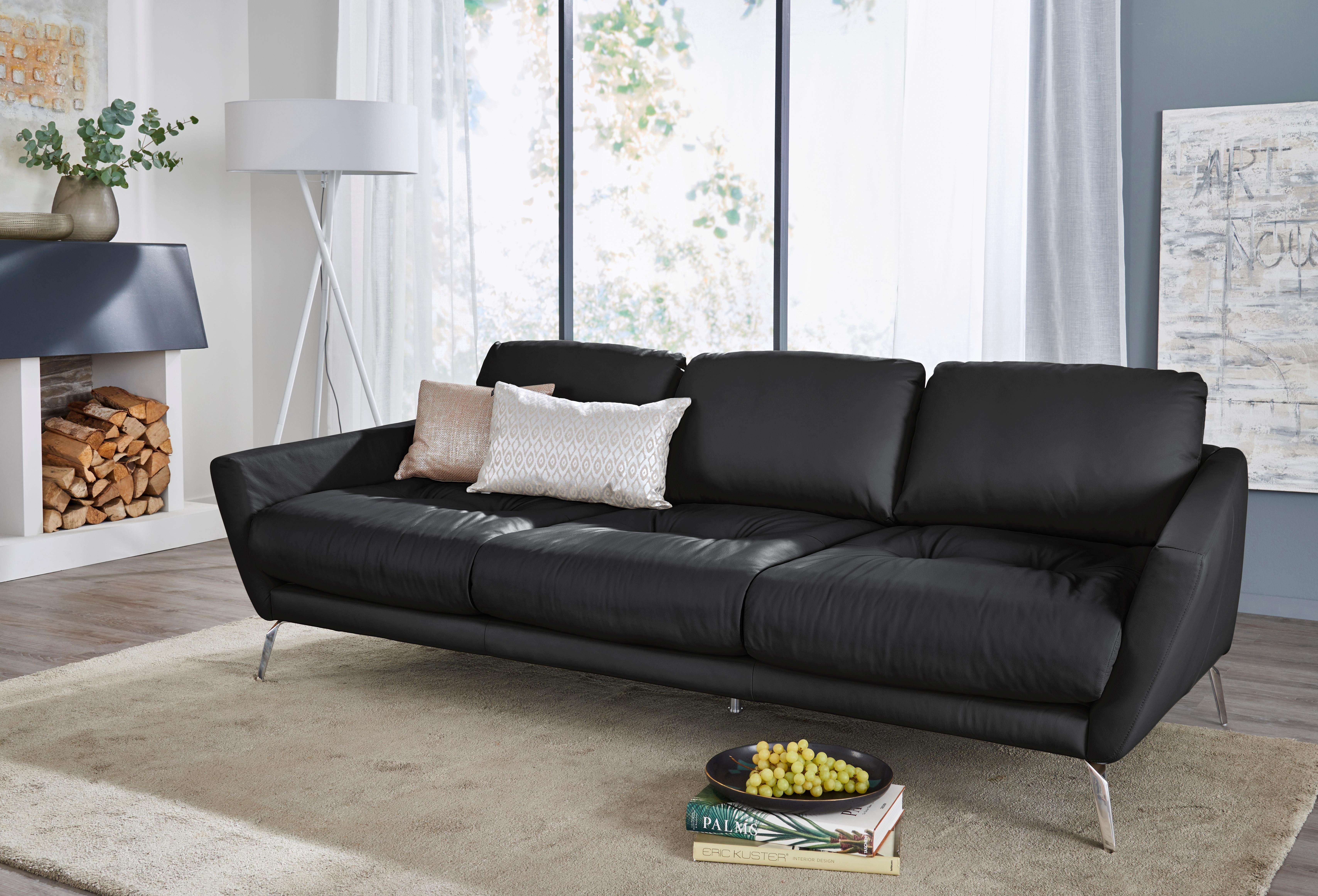 Big-Sofa Chrom mit W.SCHILLIG im dekorativer Heftung glänzend softy, Füße Sitz,