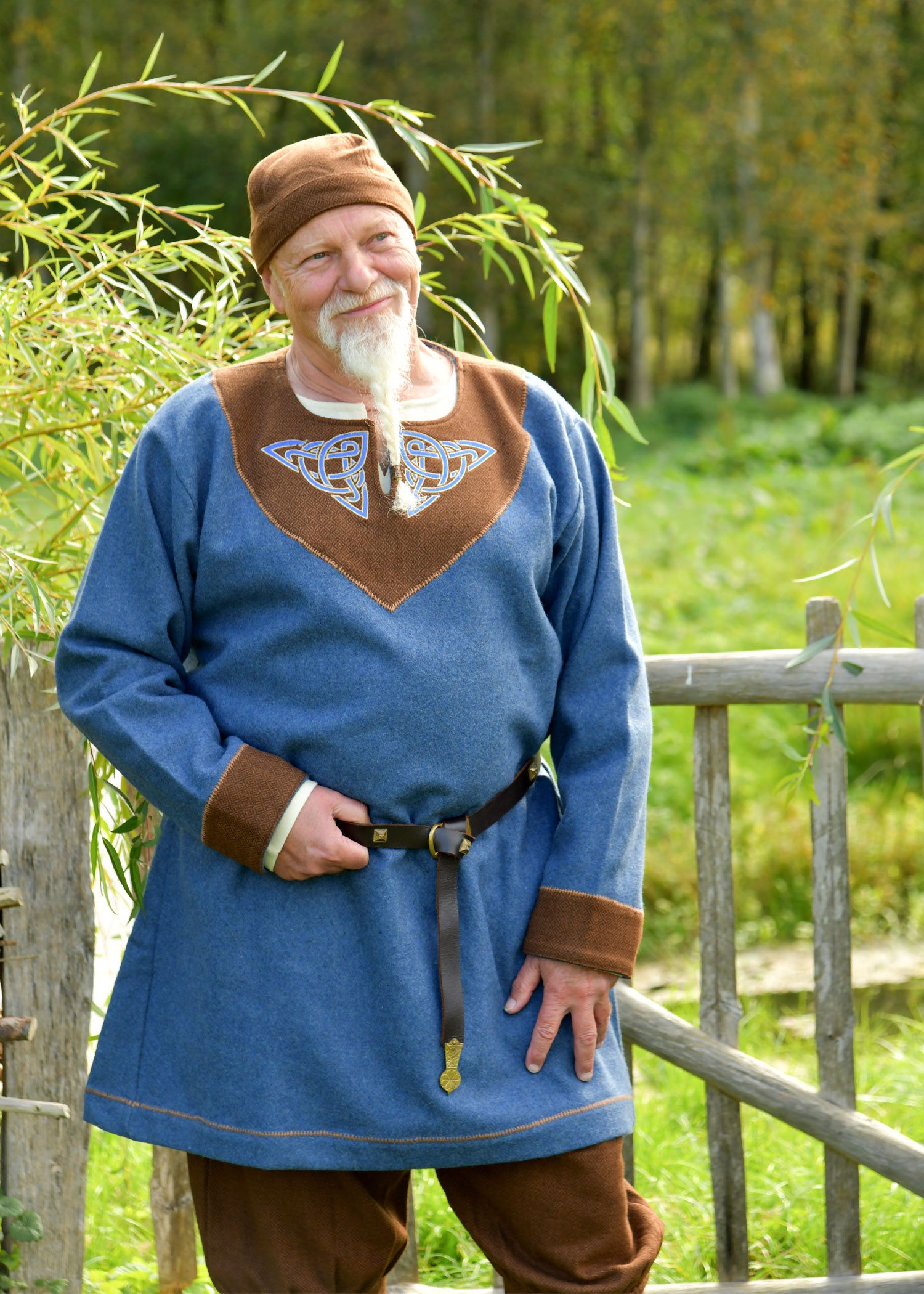 Wikinger-Kostüm Wikinger Wolltunika blau-braun „Esben“ S