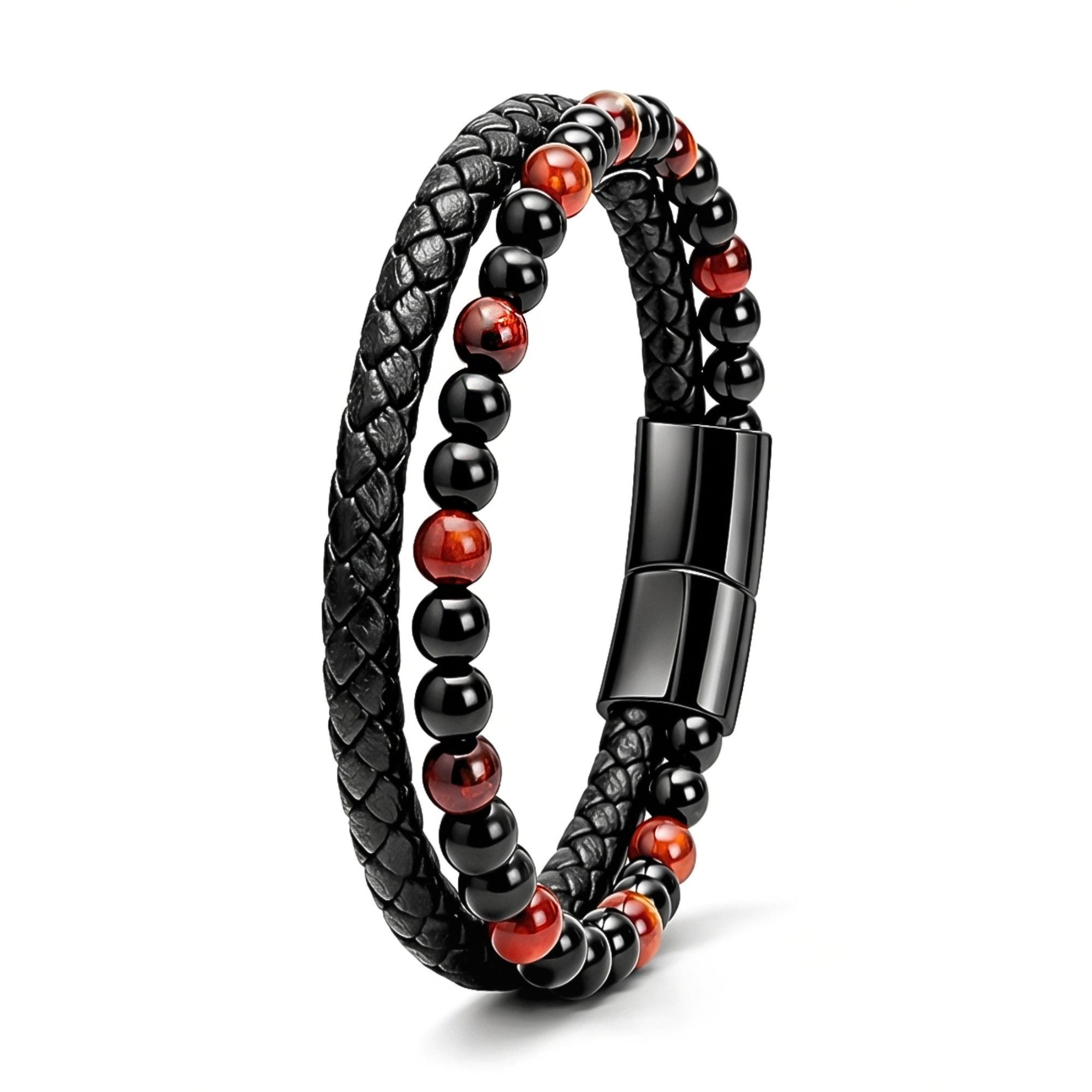 UNIQAL.de Lederarmband Lederarmband Herren "PASSION" Perlenarmband Naturstein Geflochten (Edelstahl, Echtleder, Casual Style, Handgefertigt), Designed in Germany