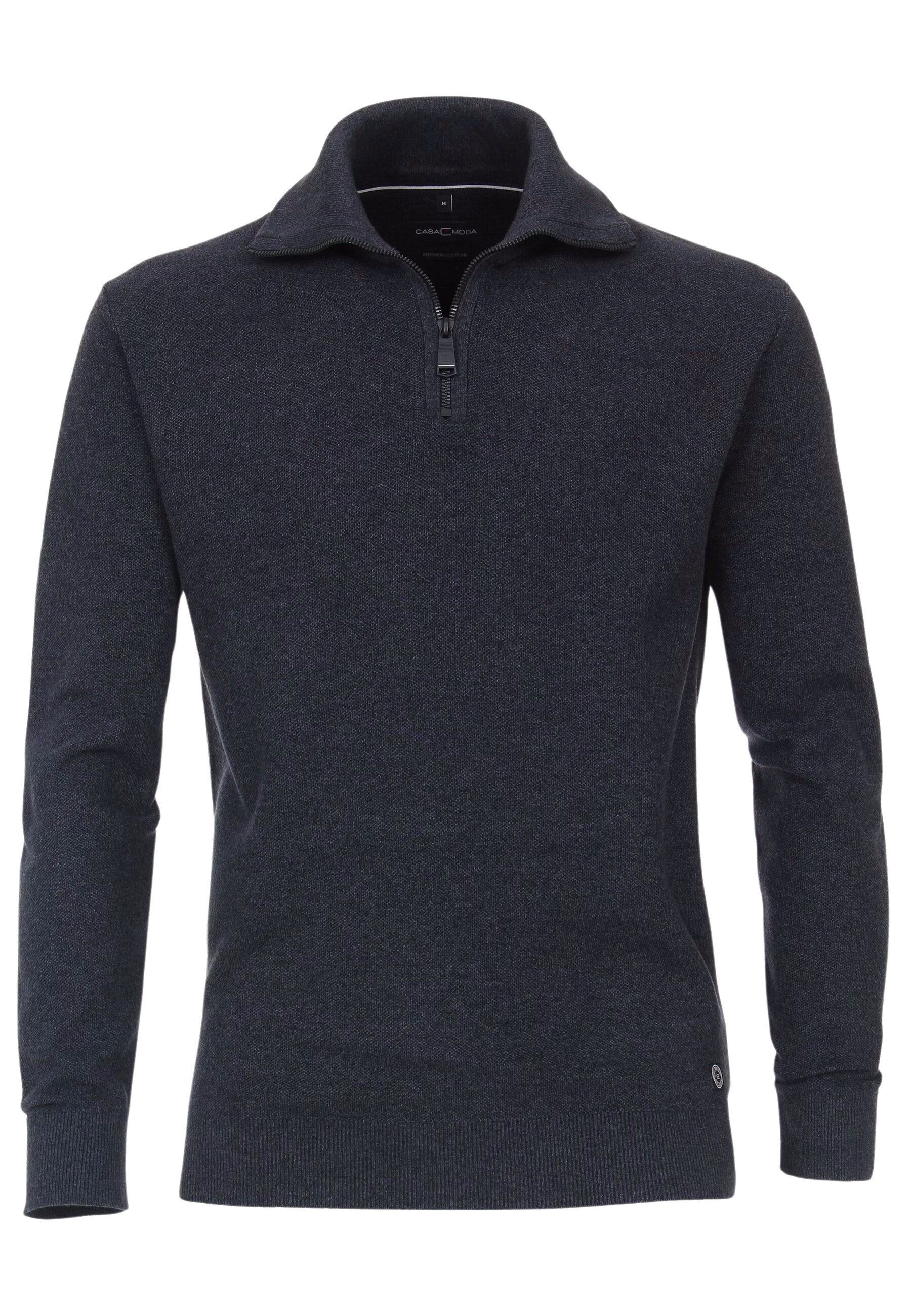 CASAMODA Troyer Pullover Troyer mit Reißverschluss und Markenlogo (1-tlg) blau