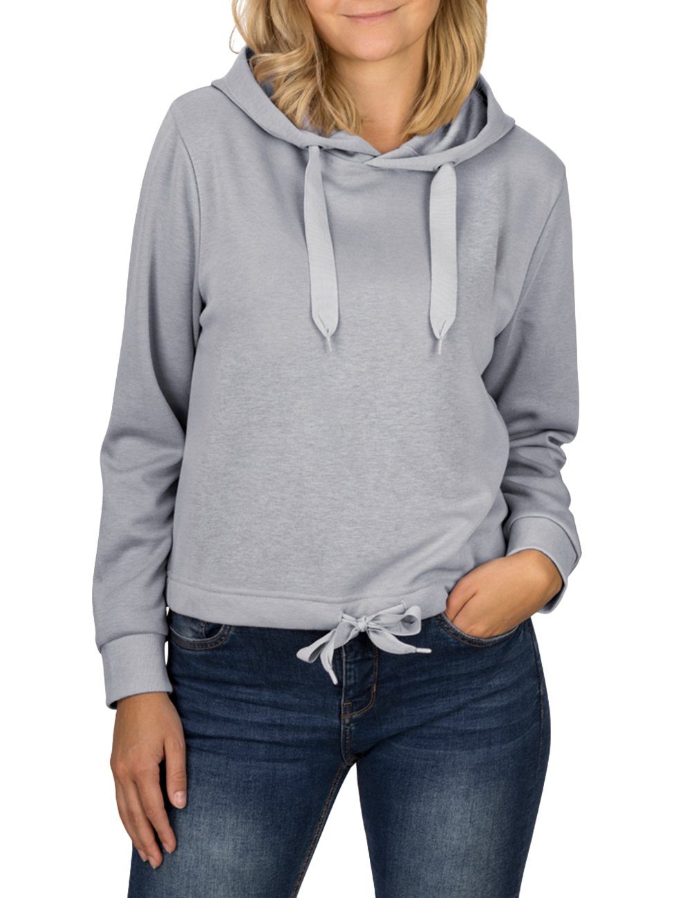DENIMFY Kapuzenpullover Damen Hoodie DFHanna Regular Fit Crop Longsleeve Sweatshirt mit Kapuze Grey Melange (63200)