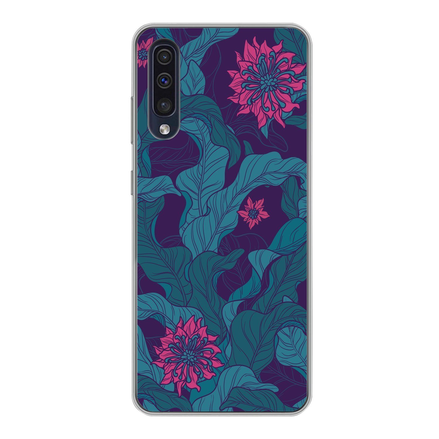 MuchoWow Handyhülle für Samsung Galaxy A30s Eine Illustration eines Blumenmusters mit lila, Smartphone-Bumper, Print, Handy Schutzhülle Dünn