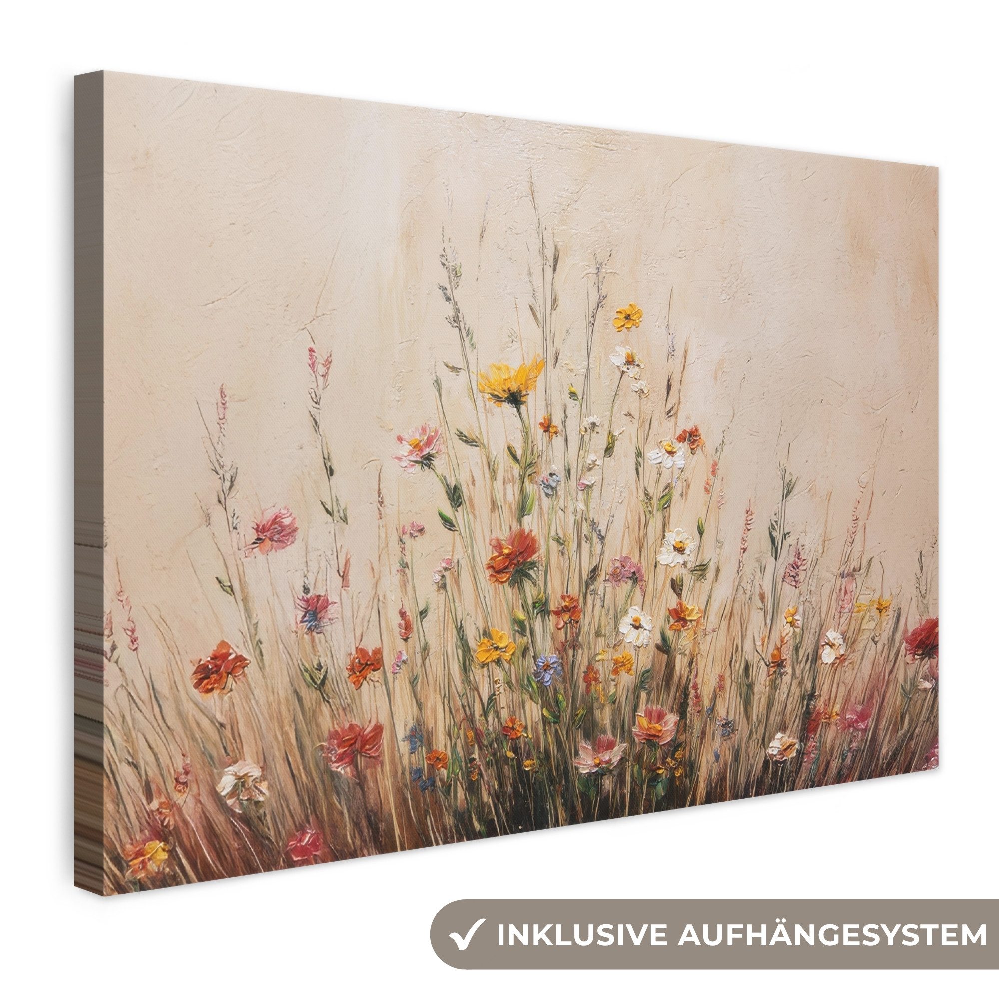 OneMillionCanvasses® Leinwandbild Wildblumen - Pinselstriche - Ruhig, Fotodruck (1 St), Leinwand Bilder Klein, Wand Dekoration Aesthetic 30x20 cm