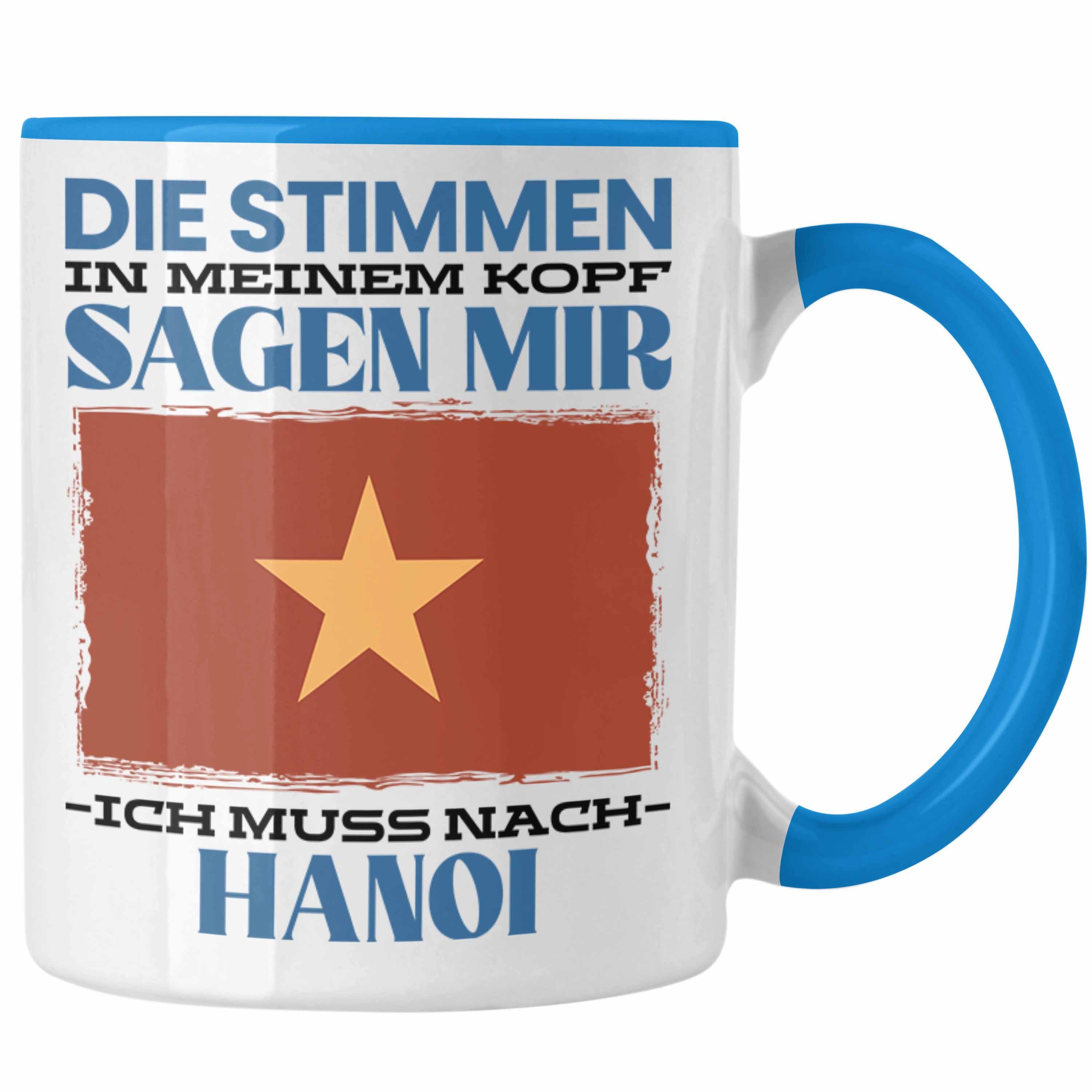 Trendation Tasse Hanoi Tasse Urlaub Heimat Geschenk Spruch Vietnam Geschenkidee Blau