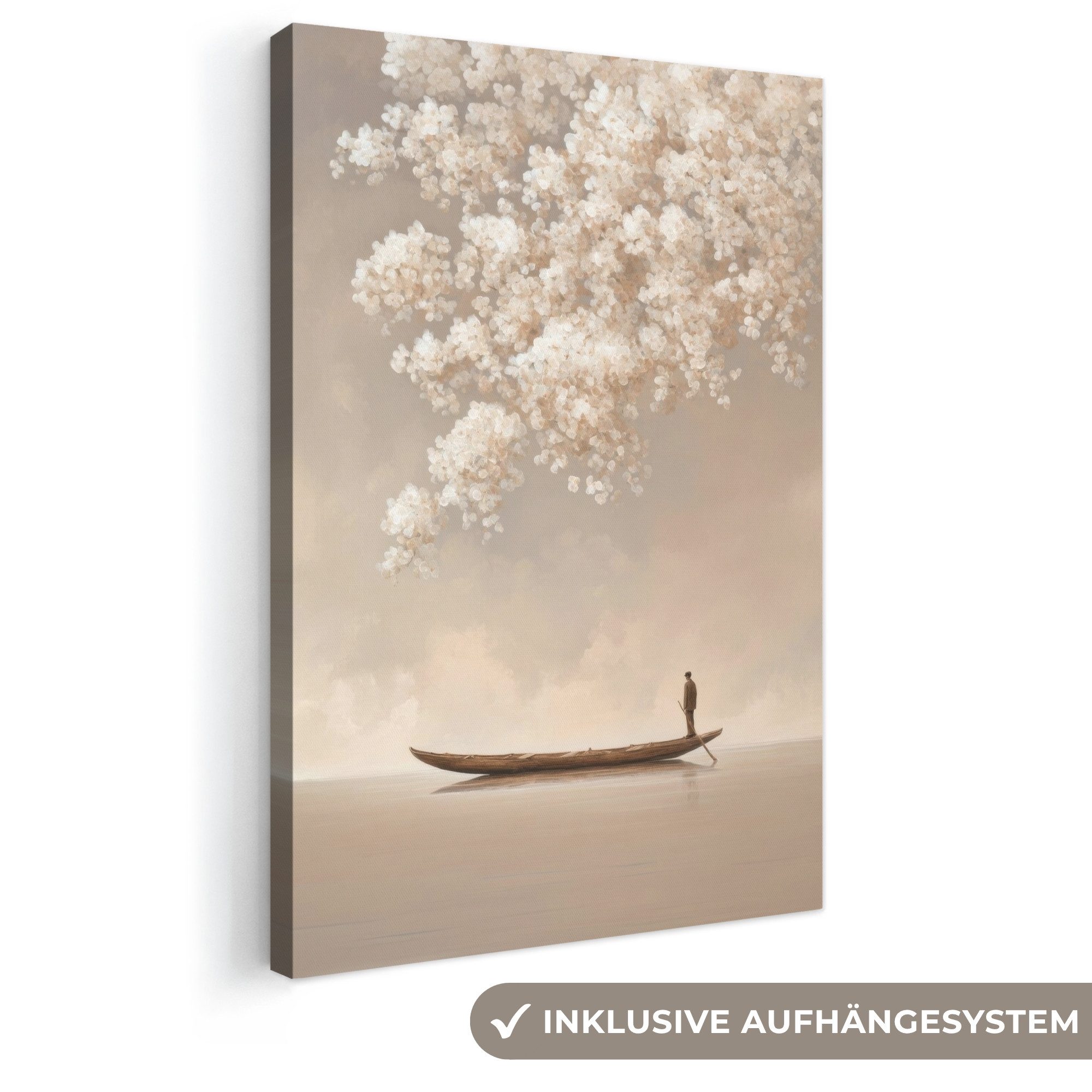 OneMillionCanvasses® Leinwandbild Blüten - Weiß - Boot - Minimalistisch, Fotodruck (1 St), Leinwand Canvas Wandbild, Wanddekoration 20x30 cm