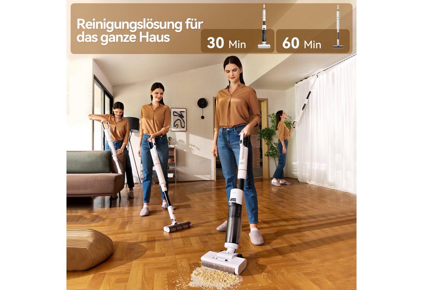 JONR Nass-Trocken-Akkusauger ED20 PRO 4-in-1 Nass Trocken Komplett-Staubsauger, 17000 Pa, Selbstreinigung und automatische Trocknung mit einem klick,Intelligente Spracherinnerung, 180° Flachlegen-Funktion