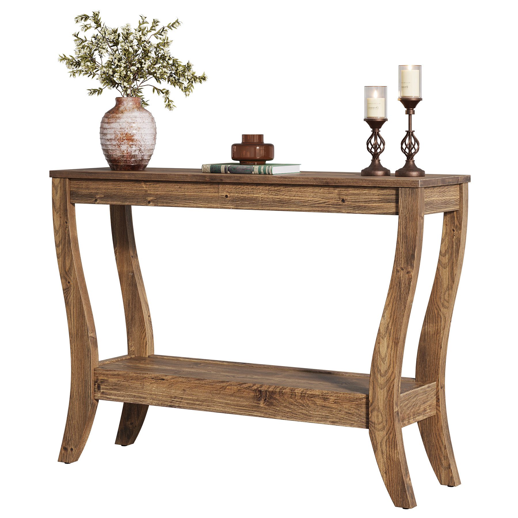 Tribesigns Konsolentisch 105cm Massivholz-Konsolentisch mit Stauraum, 2-stufiger Holz Flurtisch