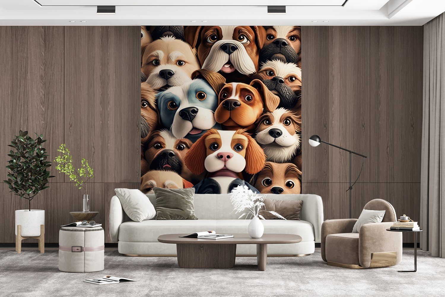 MuchoWow Fototapete Hund - (4 Muster Wohnzimmer, Mädchen Tiere für Junge, Vinyl Montagefertig Wandtapete Braun bedruckt, - - St), - Tapete - Matt