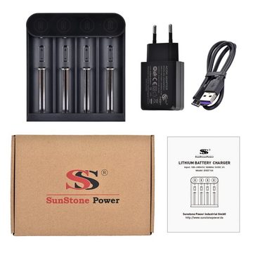 Sunstone Power 4-fach Akku Ladegerät für 3,6V 3,7V Li-ion Batterie 18650 26650 Batterie-Ladegerät (1000,00 mA, Packung)