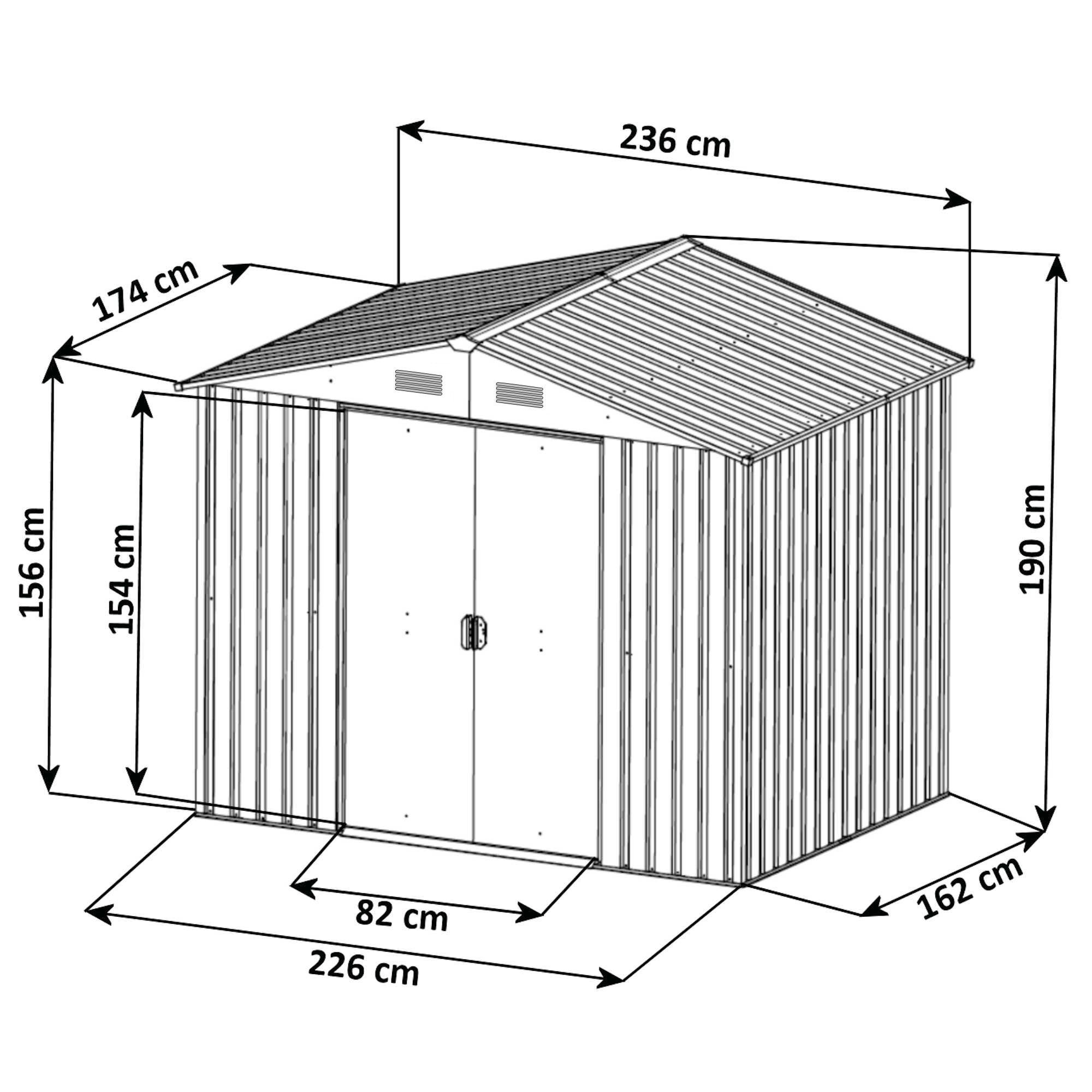 cm cm, BxT: Geräteschuppen Zelsius Anthrazit, (B)236 (H)190 mit (T)174 236x174 x x Schiebetür Gerätehaus