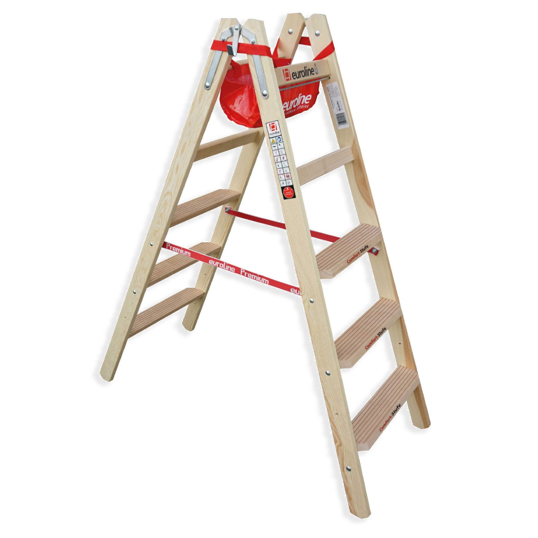 euroline Stehleiter Euroline Holz Stufenstehleiter mit Comfort-Stufen mit Werkzeugablage