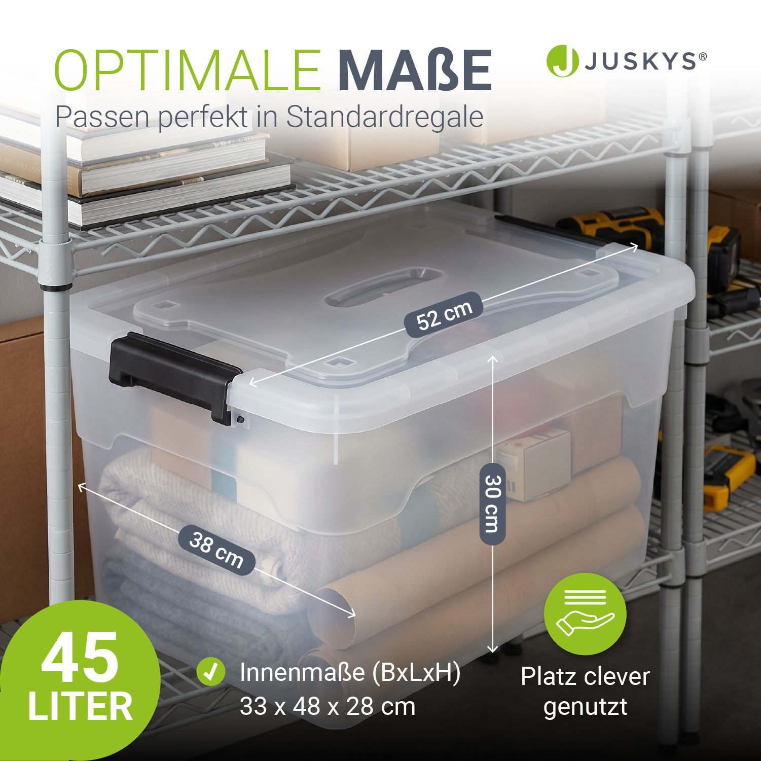 Juskys Aufbewahrungsbox (4 St), mit Rollen, stabil, verschließbar und pflegeleicht