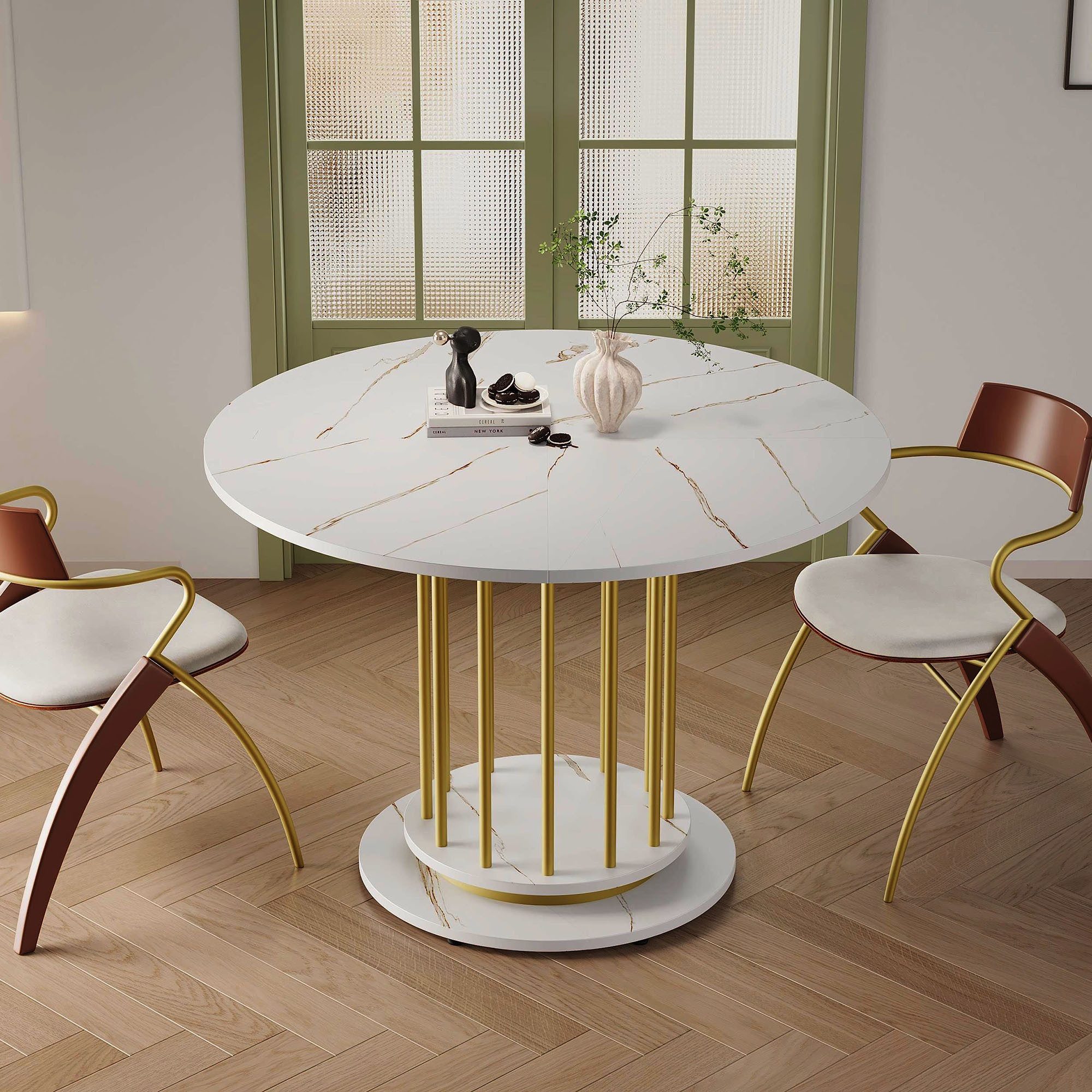 IDEASY Esstisch Runder Marmoroptik-Esstisch mit Metallgestell günstig online kaufen