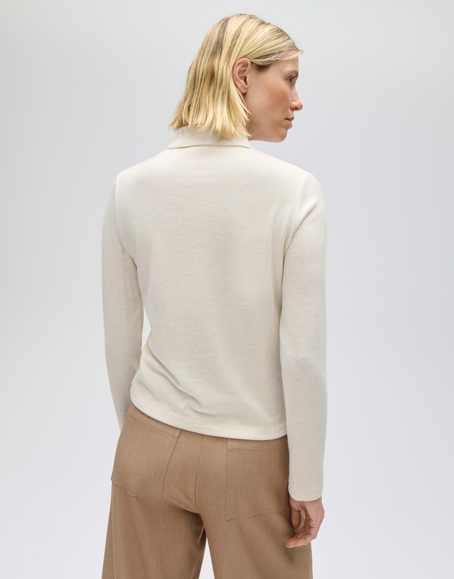 OPUS Langarm-Poloshirt Sugimi aus Jersey mit Mélange-Effekt Figurbetonte Form mit Polokragen und angerauter Oberfläche – Bild 3 von 5