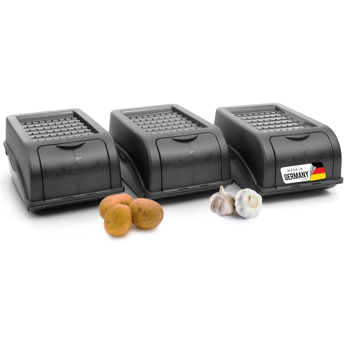 Novaliv Aufbewahrungsbox 19710-3xStuck (3 St), Kartoffel Aufbewahrungsbox 3x klein 3,5L ANTHRAZIT GRAU Zwiebelb