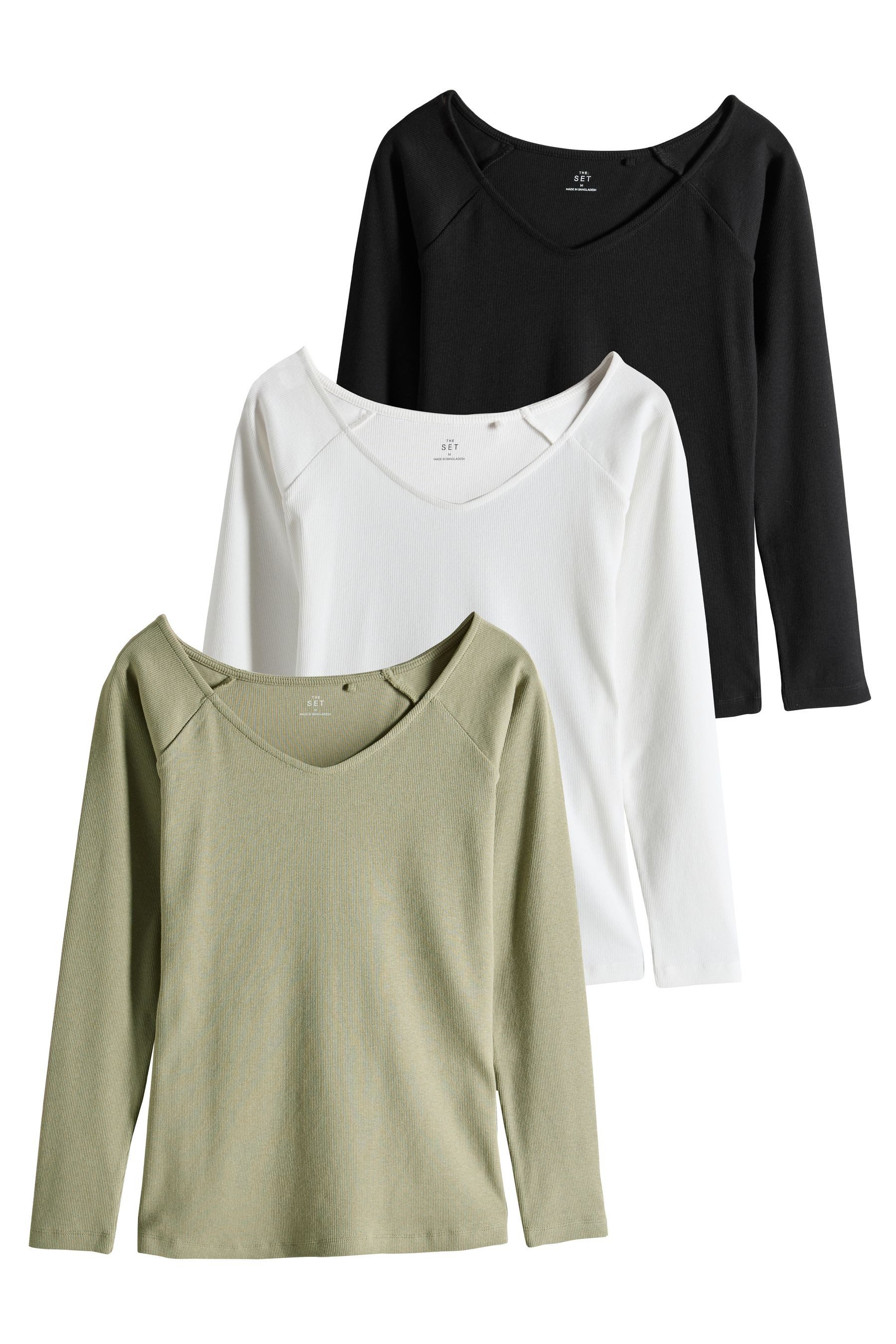 The Set Langarmshirt 3 x The Set schulterfreie, gerippte Langarmtops (3-tlg günstig online kaufen