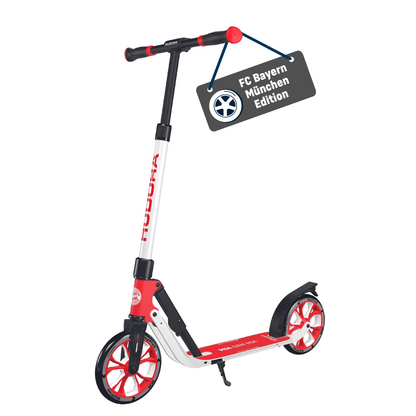 Hudora Cityroller BigWheel® 205 Advanced, Lizenzierter FC Bayern München Fan-Scooter, bis zu 100 kg - Höhenverstellbar- Zusammenklappbar