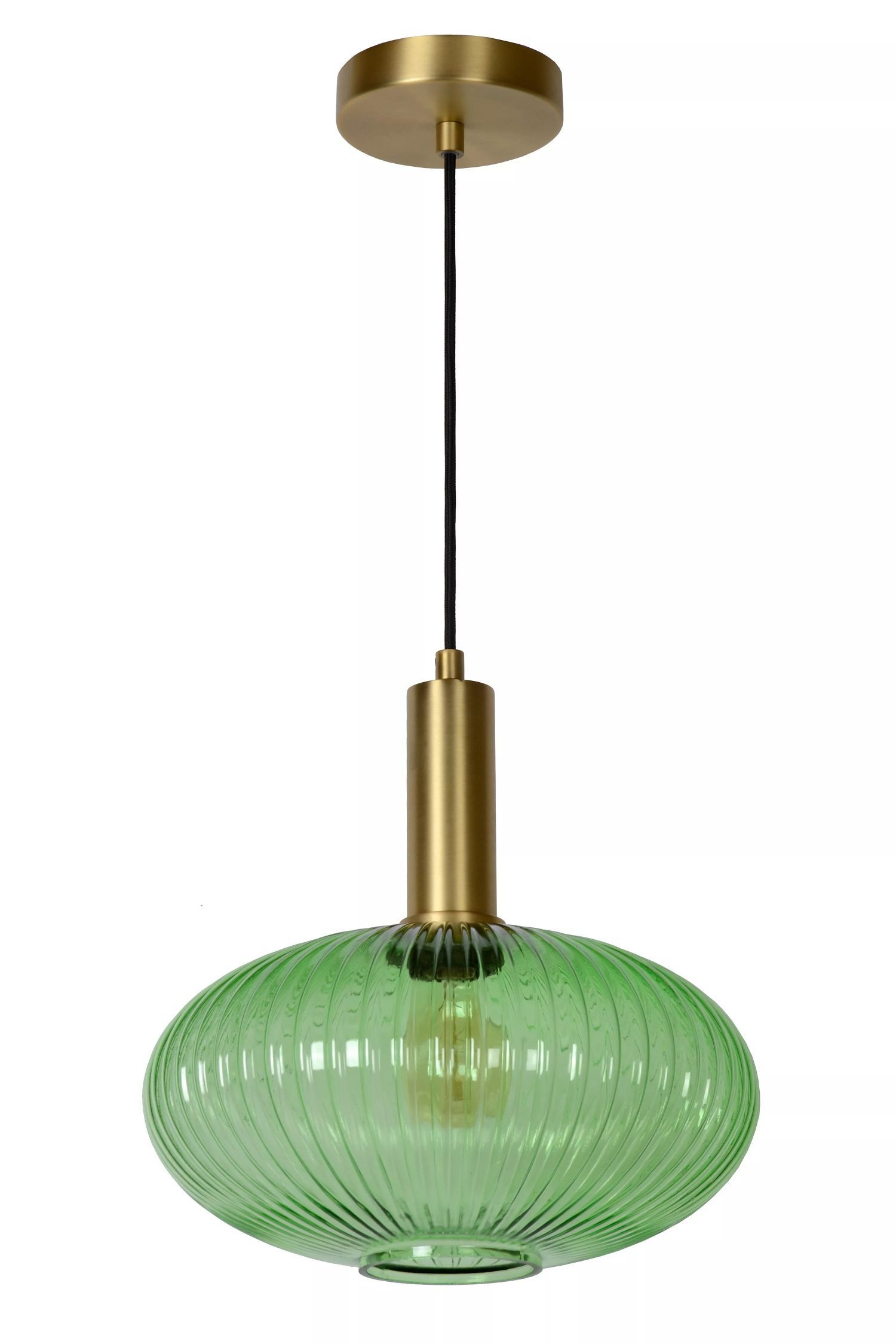 Licht-Erlebnisse Pendelleuchte ZEMOR, ohne Leuchtmittel, Glas Metall H: max. 150 cm D: 30 cm rund in Gold Grün E27 Modern