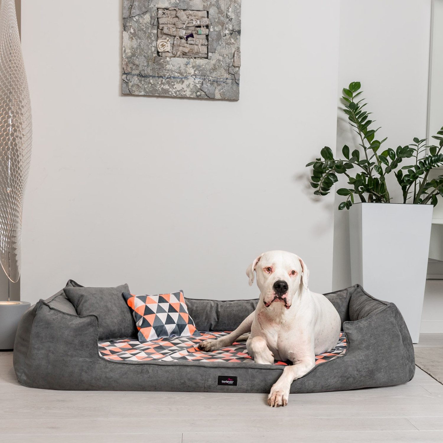 tierlando® Tierbett Orthopädisches Hundebett VELVET Samt Velours Dreiecke geometrisch