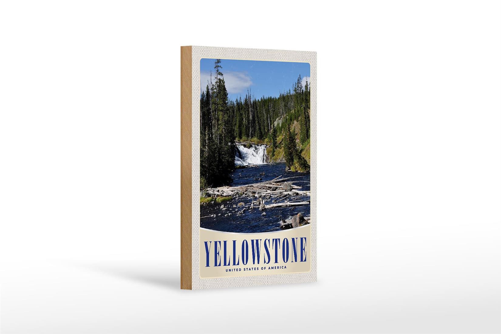 Holzbild Reise 12x18 cm Yellowstone Wasserfall Gebirge Natur