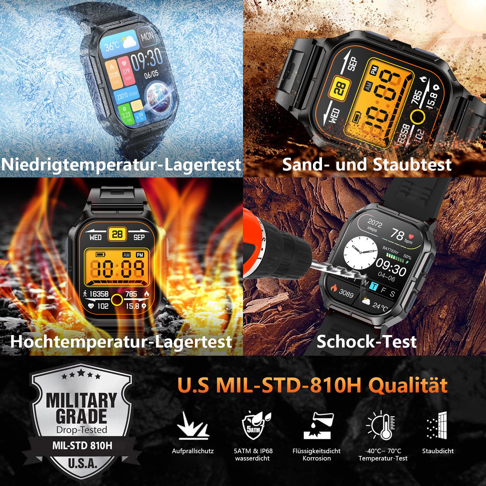 Sytifro Smartwatch Herren, Neue Fitness Tracker Uhr, Outdoor Sportuhr, AMOLED Smartwatch, IP68 Wasserdicht Fitness Uhr mit 120+ Sportmodi, Fitness Tracker mit 24/7 Herzfrequenz/SpO2/Schlafmonitor/Schrittzähler, Bluetooth 5.3 Uhr Herren, 350mAh Batterie, verfügbar für Android 5.0+ / iOS 9.0+