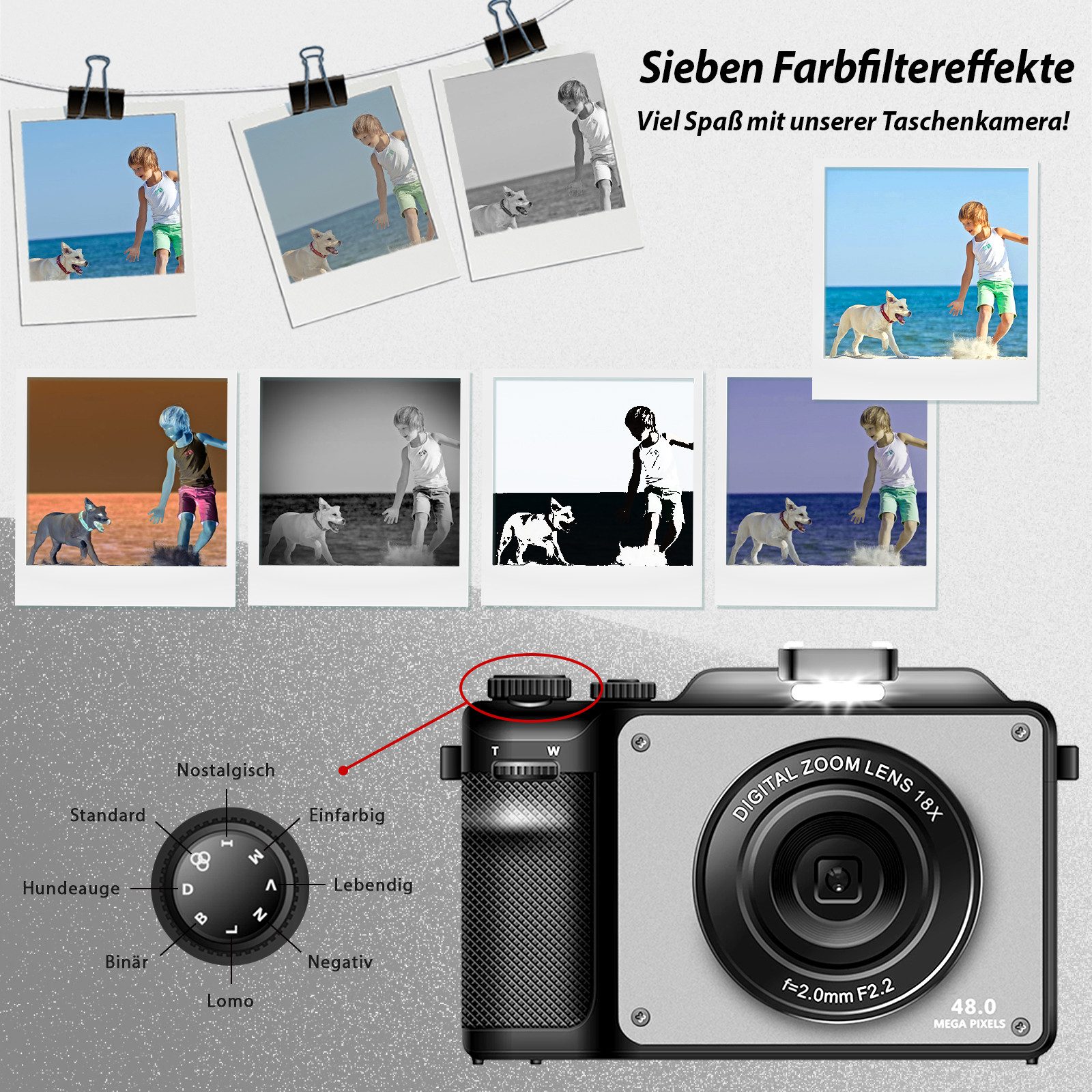 Fine Life Pro Digitalkamera, 4K HD 1080P Fotokamera Kompaktkamera (48 MP, 18X Digitalzoom,48MP Kompaktkamera mit 64 GB TF-Karte)