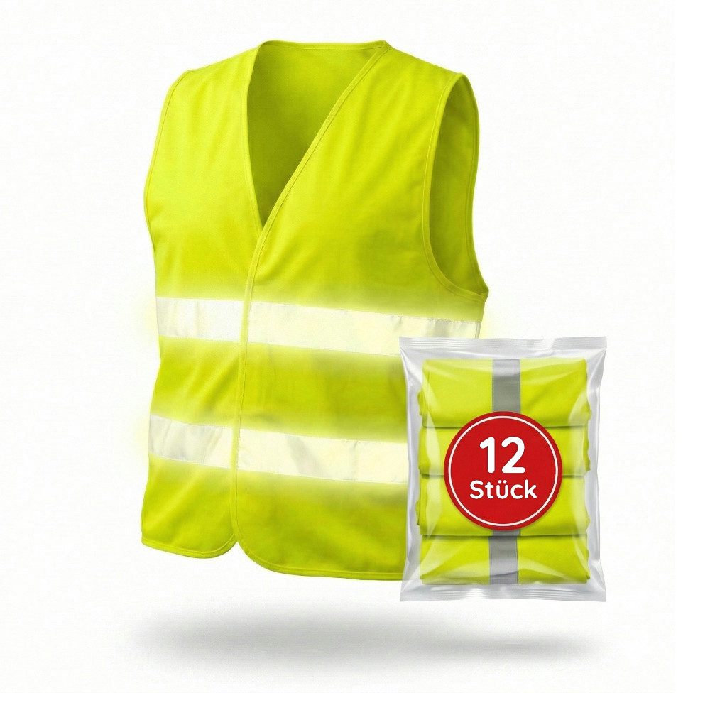 FLEXEO Warnweste DIN EN ISO 20471 (12-tlg) Sicherheitsweste fürs Auto PKW