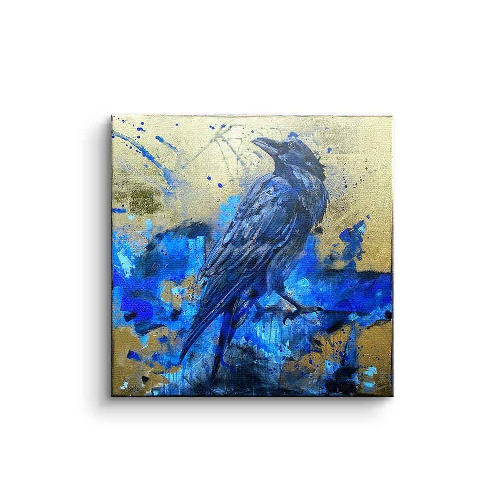 DOTCOMCANVAS® Leinwandbild, Leinwandbild Pepe Rabe Vogel blau gold designed by Sabrina Seck mit pr ohne Rahmen