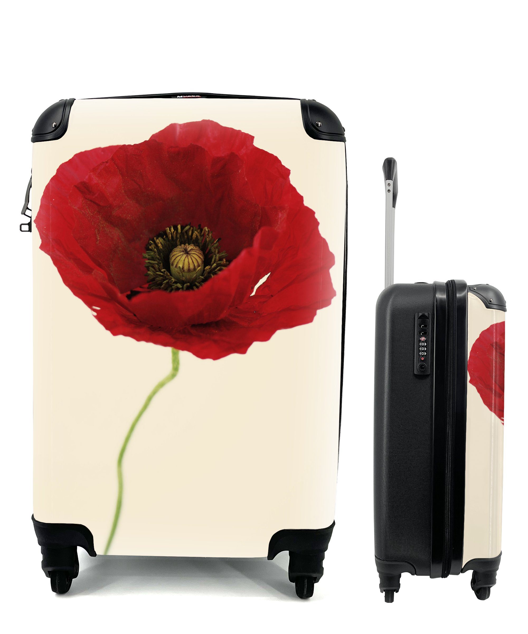 MuchoWow Handgepäckkoffer Nahaufnahme einer roten Mohnblume, 4 Rollen, Reisetasche mit rollen, Handgepäck für Ferien, Trolley, Reisekoffer