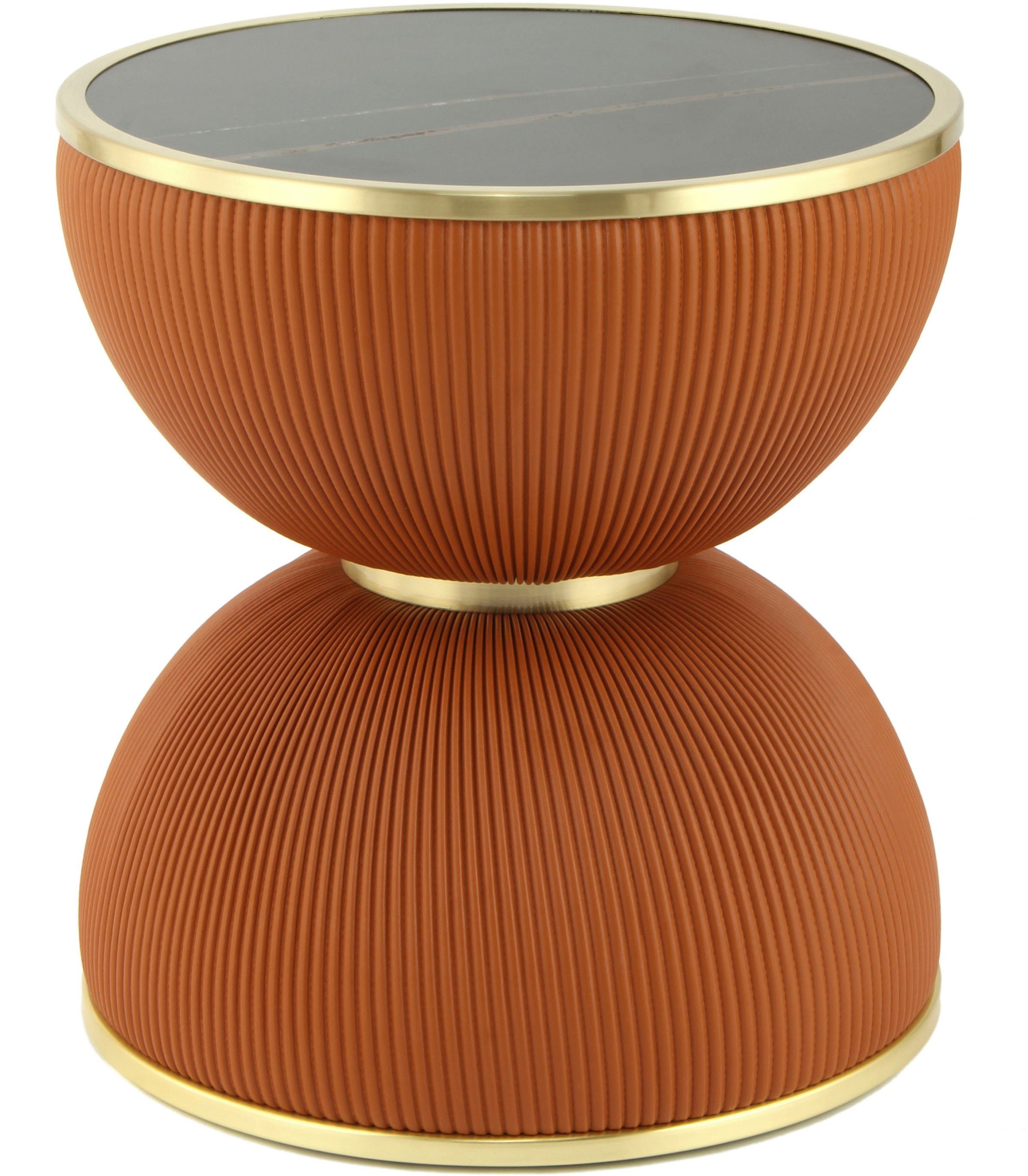 Kayoom Beistelltisch Jokai 225, Eisengestell, PU Stoffbezug, gesinterte Steinplatte (1-St), dekorativ, stilvoll, robust, Sanduhrform, PU Stoffbezug