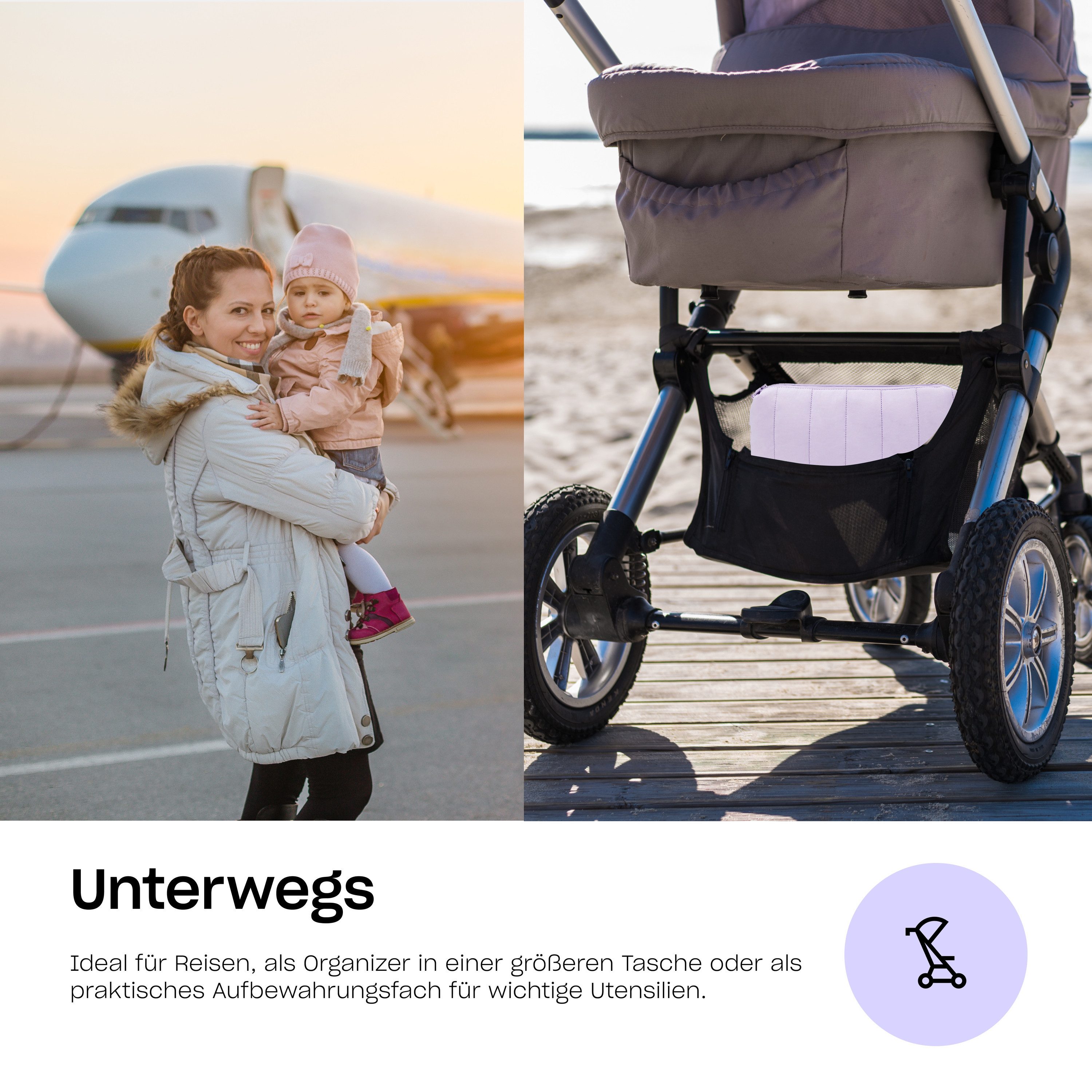 Hylat Baby Kulturbeutel Kosmetiktasche - vielseitiger Kulturbeutel-Organizer – Violett (1-tlg), Kosmetiktasche - stilvolle gesteppte Windeltasche - Violett