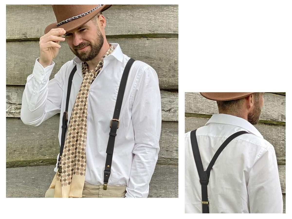 Sir Redman Hosenträger Leather Holländer Y-Form Leder, 25mm Trägerbreite, 145cm lang, schwarz