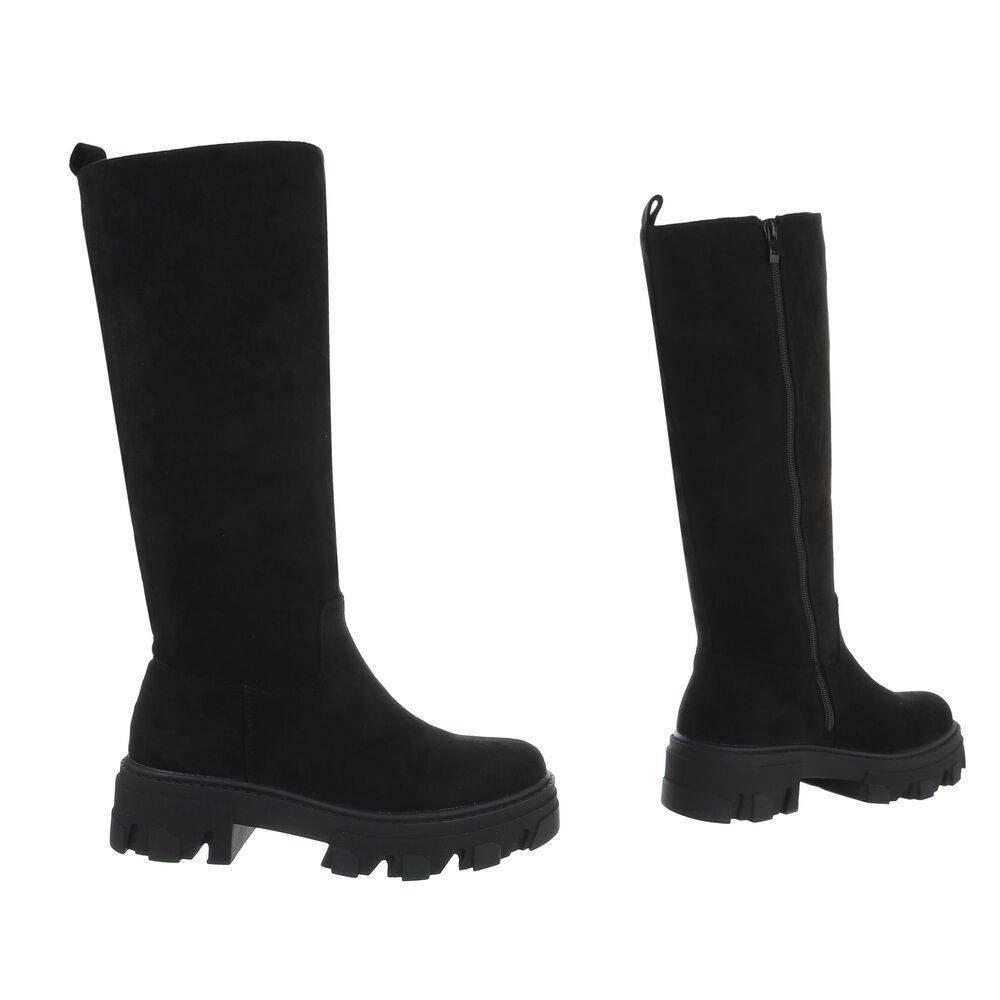 Stiefel Blockabsatz Plateaustiefel Schwarz in Ital-Design Damen Freizeit