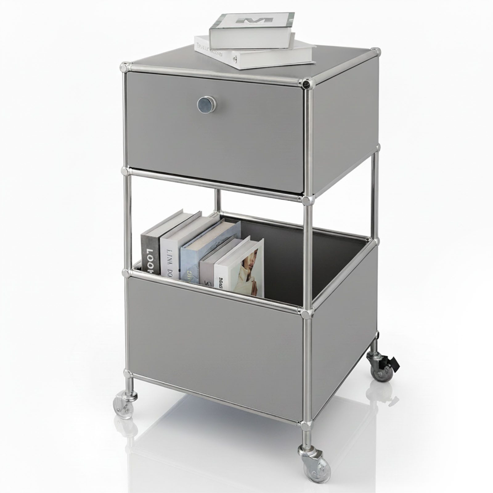 Floordirekt Rollcontainer Concept Epure Rollcontainer MK-145 – Metallregal-Rollwagen 40x40x75 cm, 3-stöckig mit Schublade, mobiles Aufbewahrungsregal für Küche & Büro