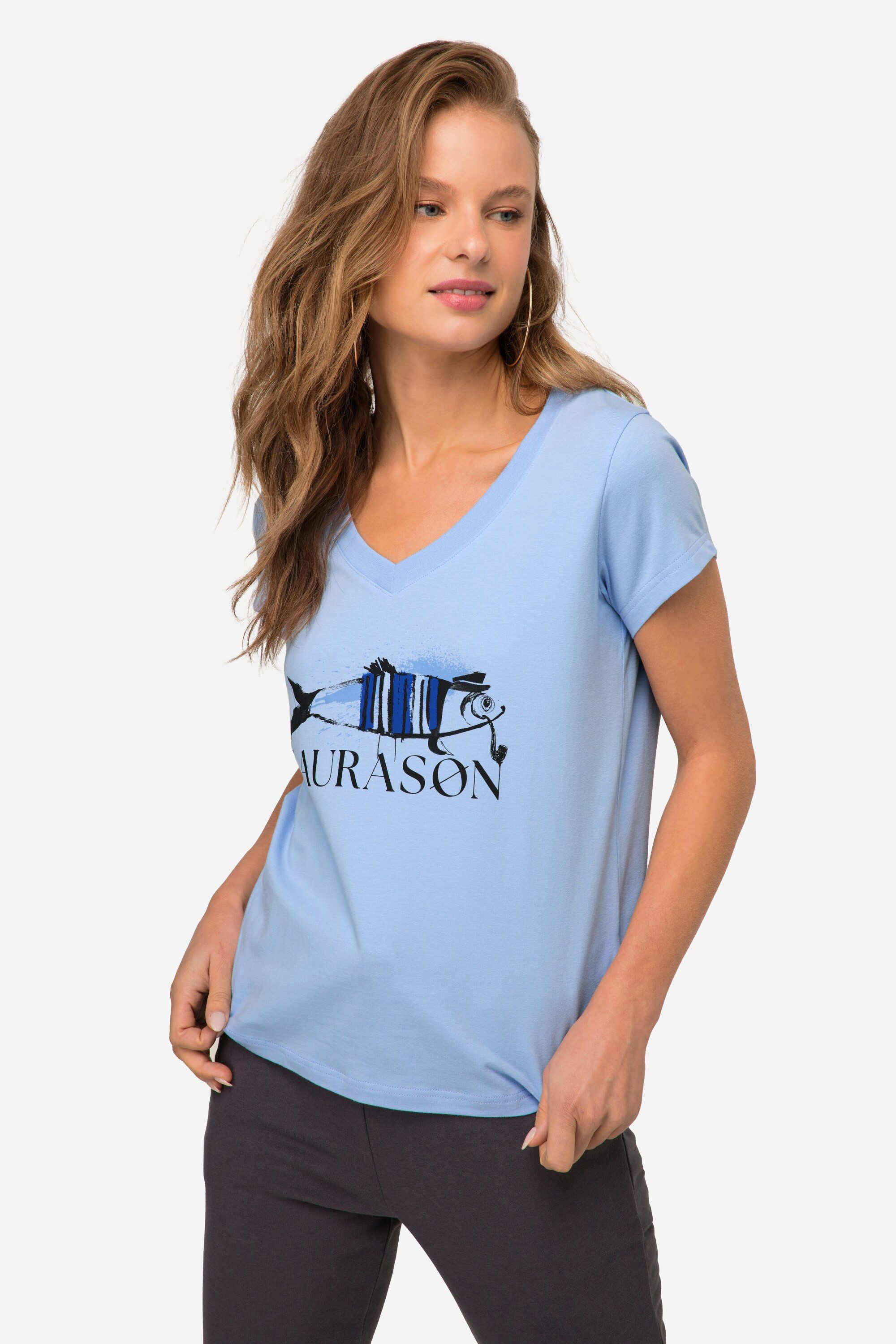 Laurasøn T-Shirt T-Shirt Fisch Motiv V-Ausschnitt günstig online kaufen