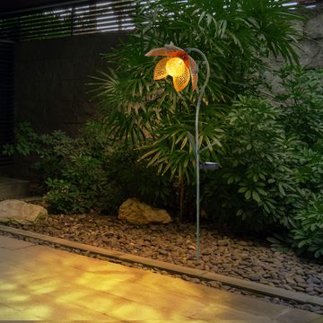 Globo LED Solarleuchte, LED-Leuchtmittel fest verbaut, Kaltweiß, LED Außen Solar Steck Leuchte Blume Crackle-Glas Kugel Lampe