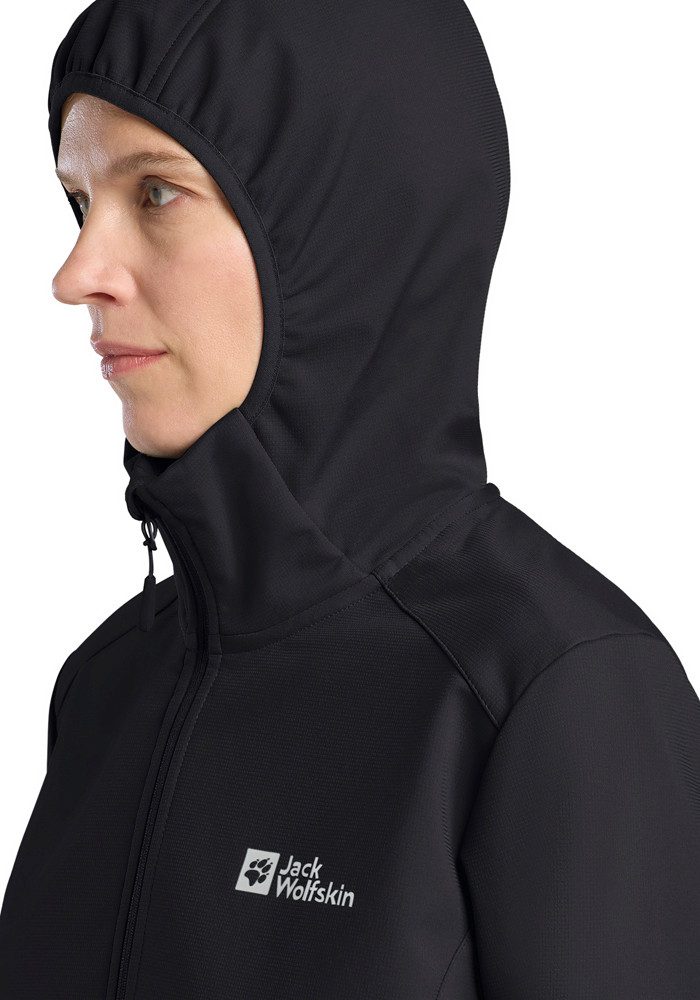 Jack Wolfskin Softshelljacke BORNBERG HOODY W mit fester Kapuze, atmungsaktives Softshell-Material