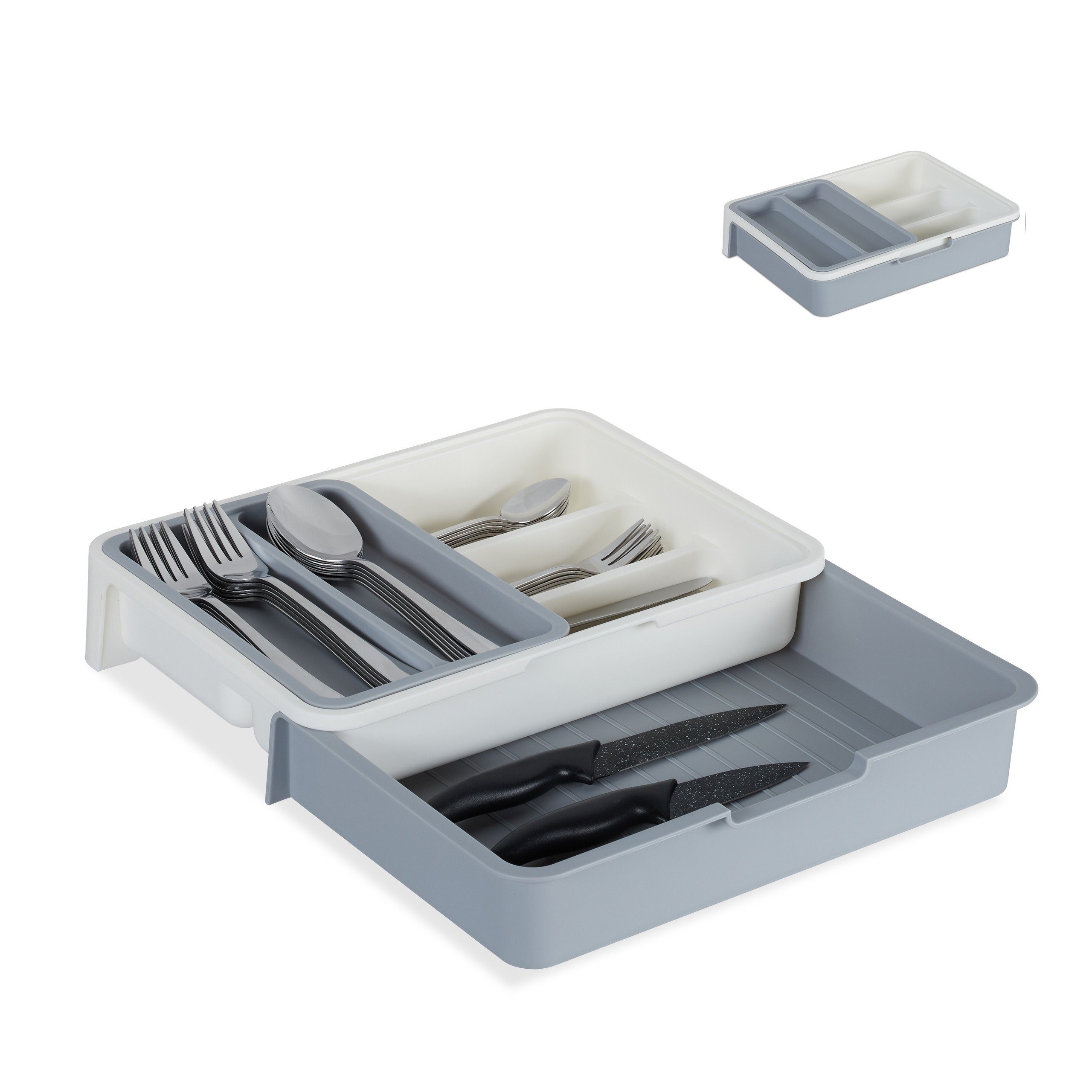 relaxdays Besteckkasten Ausziehbarer Besteckkasten (1 St), grau