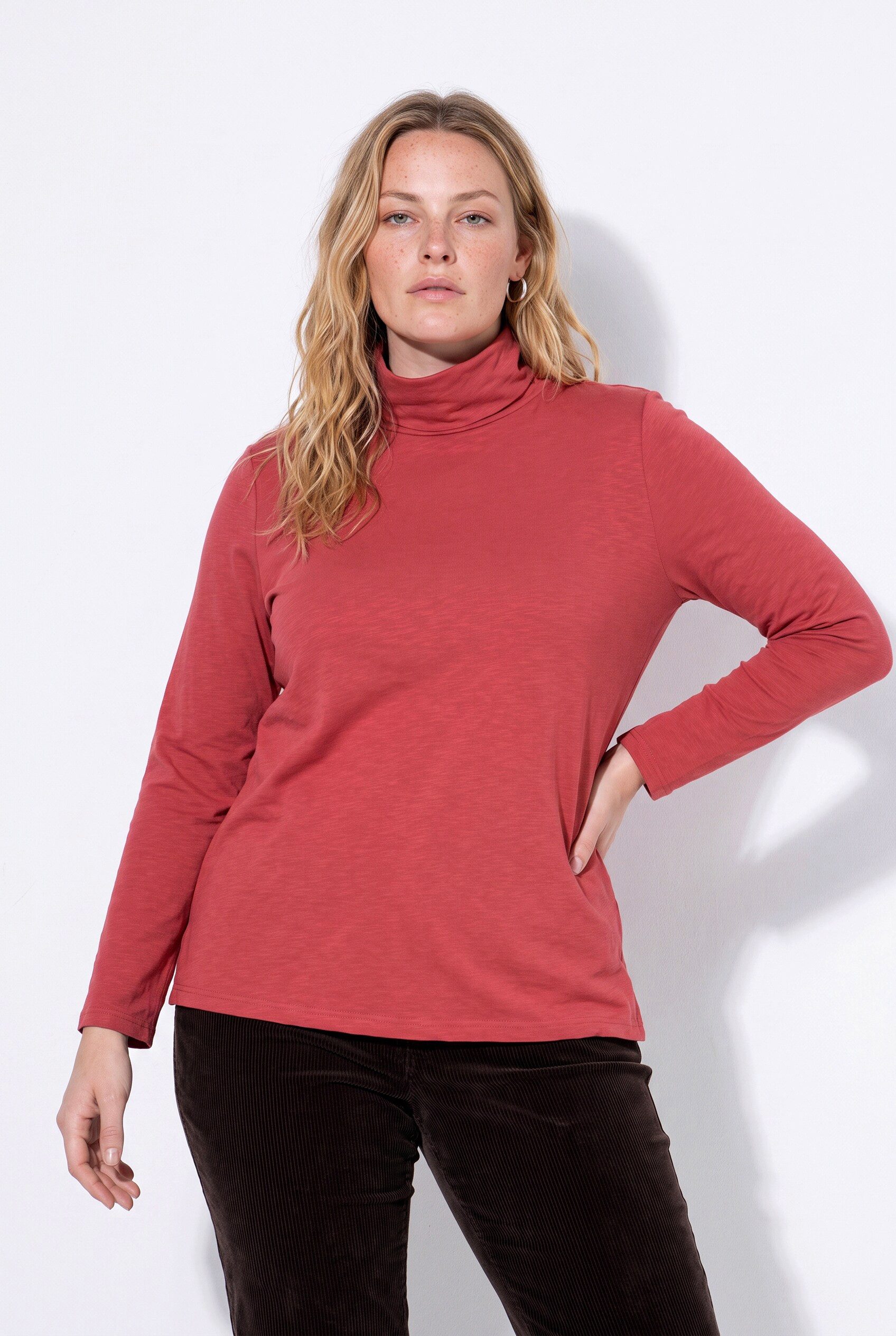 Ulla Popken T-Shirt Shirt Rollkragen Slim Langarm Biobaumwolle