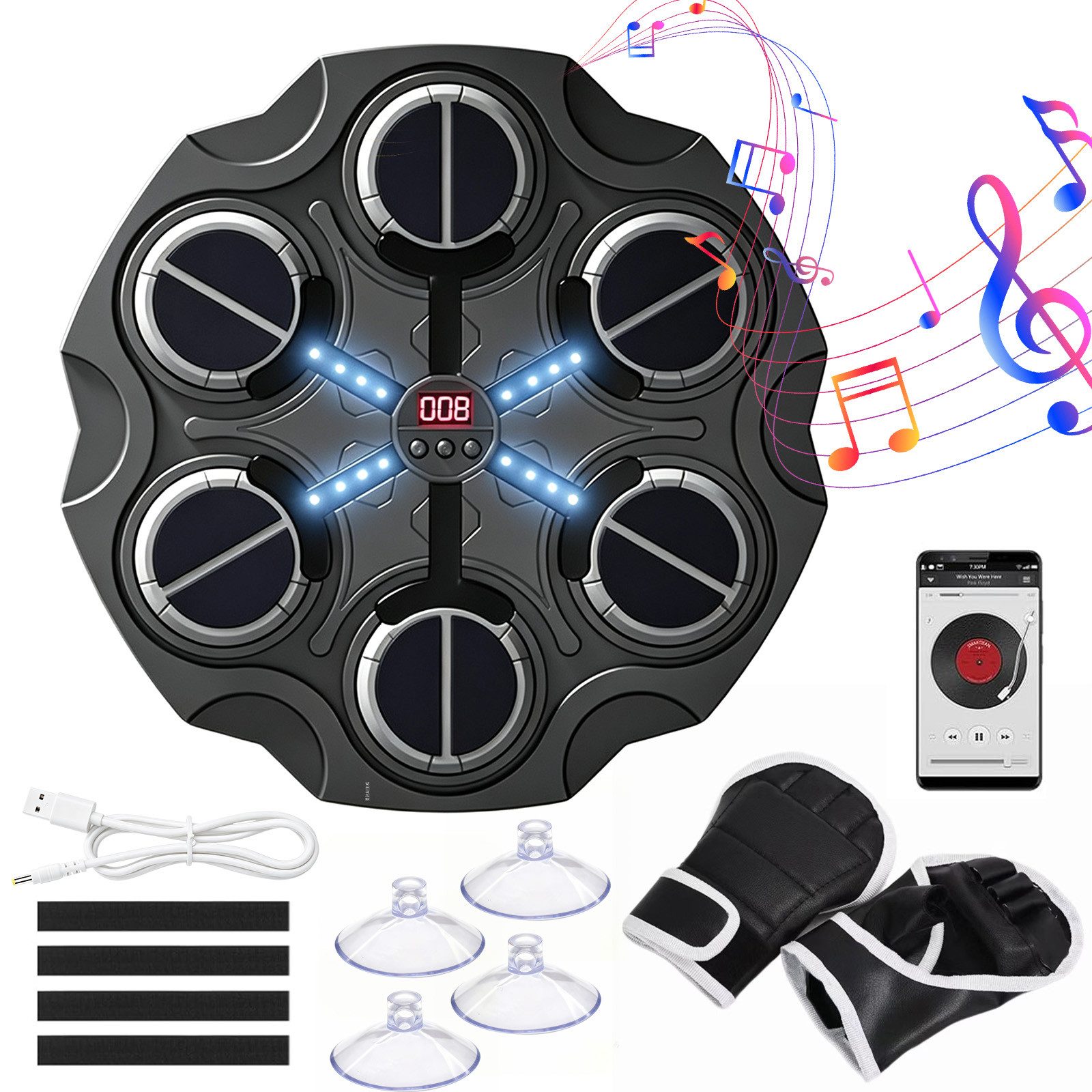 AKKEE Boxmaschine Musik Boxmaschine mit Bluetooth, LED, Music Boxing Machine für Kinder, Intelligentes Boxtraining mit Handschuhen, Reaktions, Fitness Training