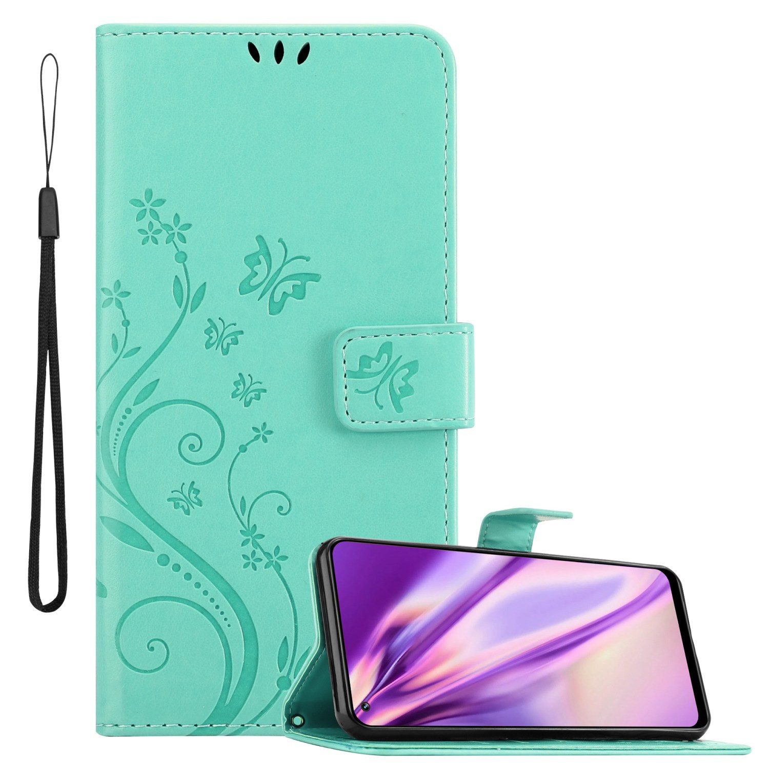 Cadorabo Handyhülle für Realme 8 4G / 8 PRO Hülle Realme 8 4G / 8 PRO, Hülle Schutzhülle Blumen Flower mit Standfunktion Kartenfach Magnet