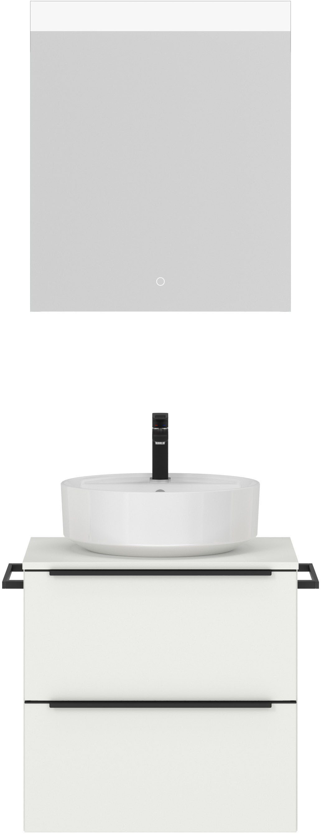 nobilia® Badmöbel-Set Alvene, (2-St., vormontiert, mit Soft-Close), inkl. Spiegel mit Touch-Sensor, in vier Breiten