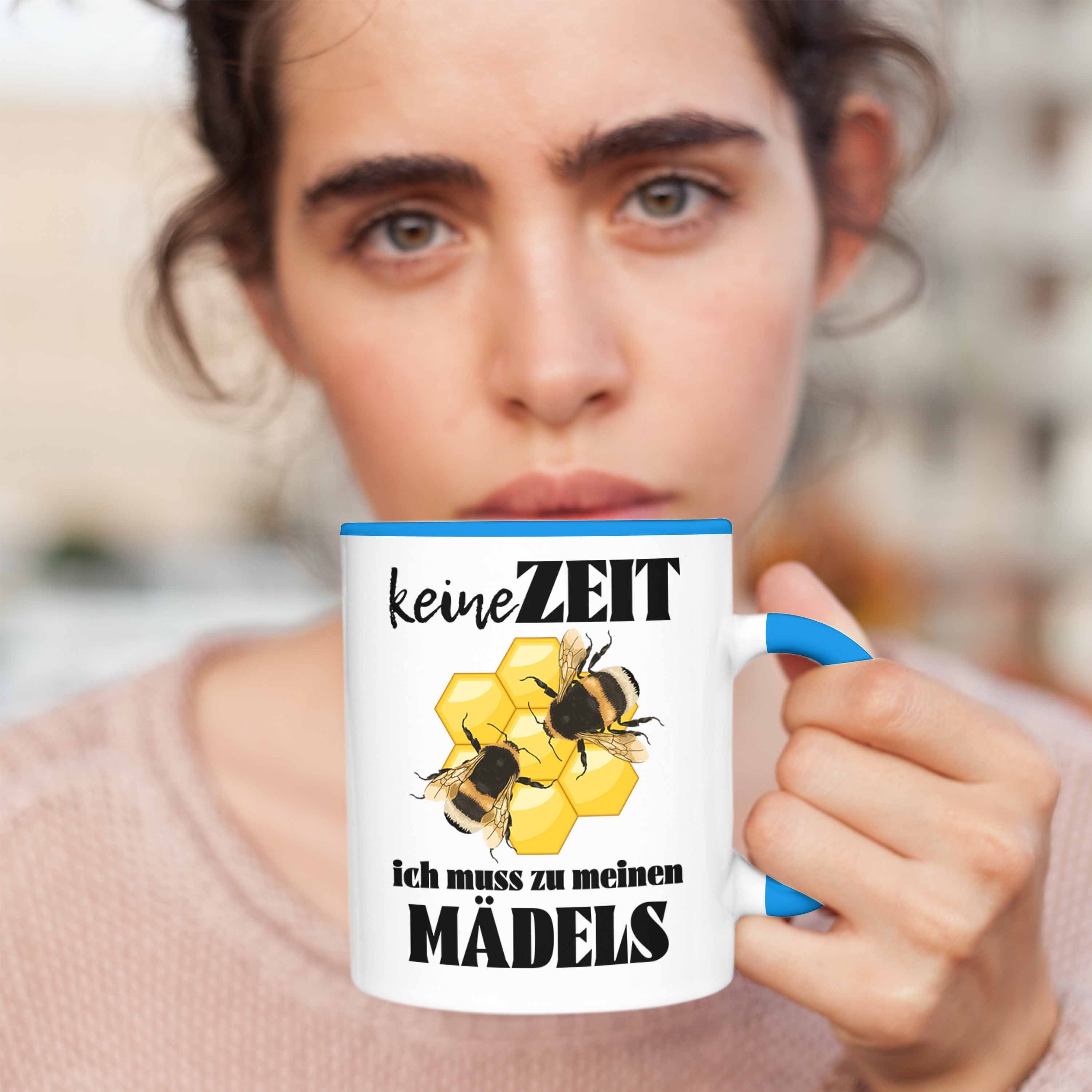 Trendation Geschenkideen Geschenk Kaffeetasse Trendation Bienenzucht Blau Tasse Bienen Bienenzüchter Tasse Imker Zuebhör -