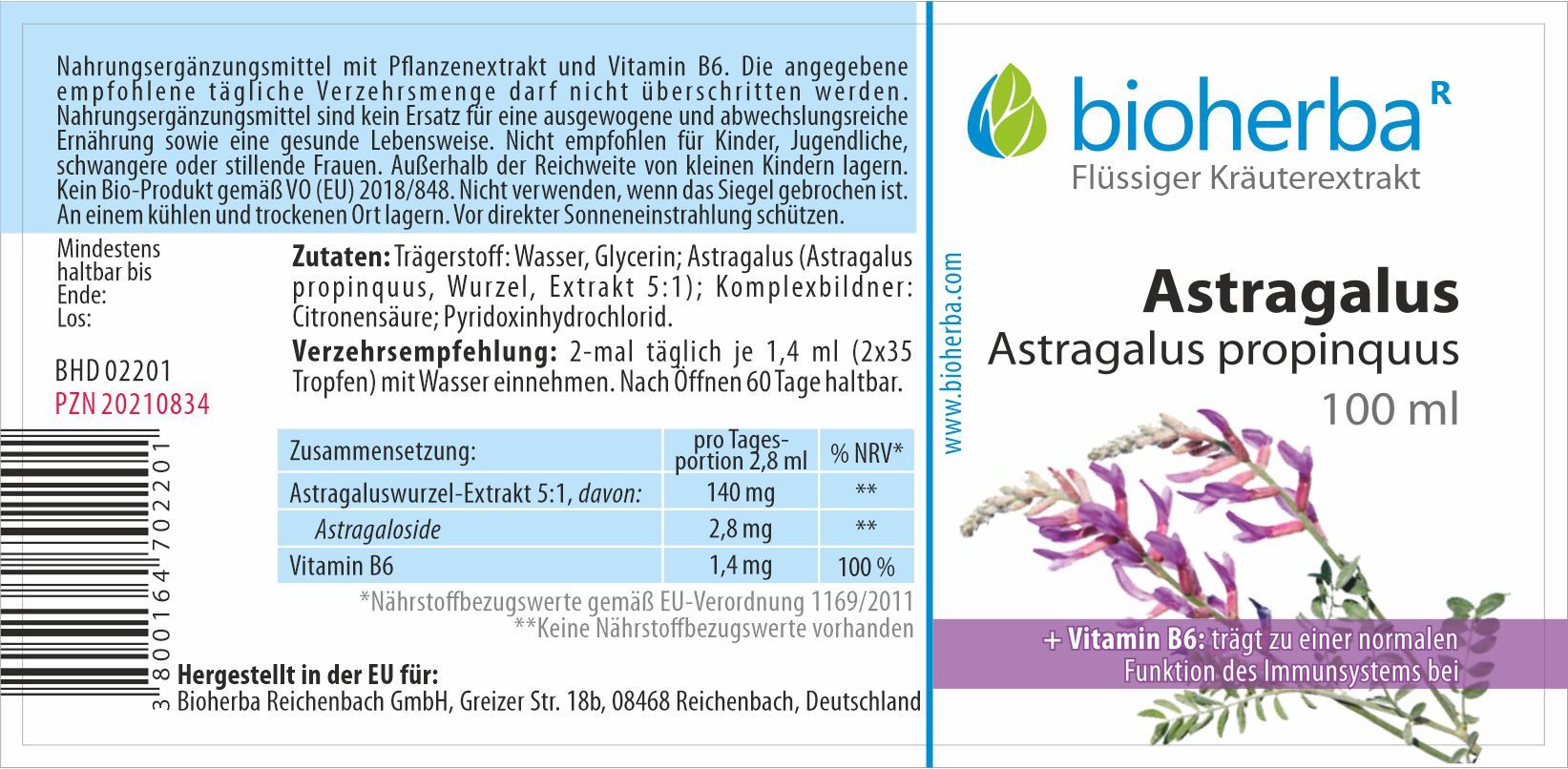 BIOHERBA R Bioherba Astragalus Astragalus propinquus Tropfen Tinktur 100 ml Tropfen, 1 er