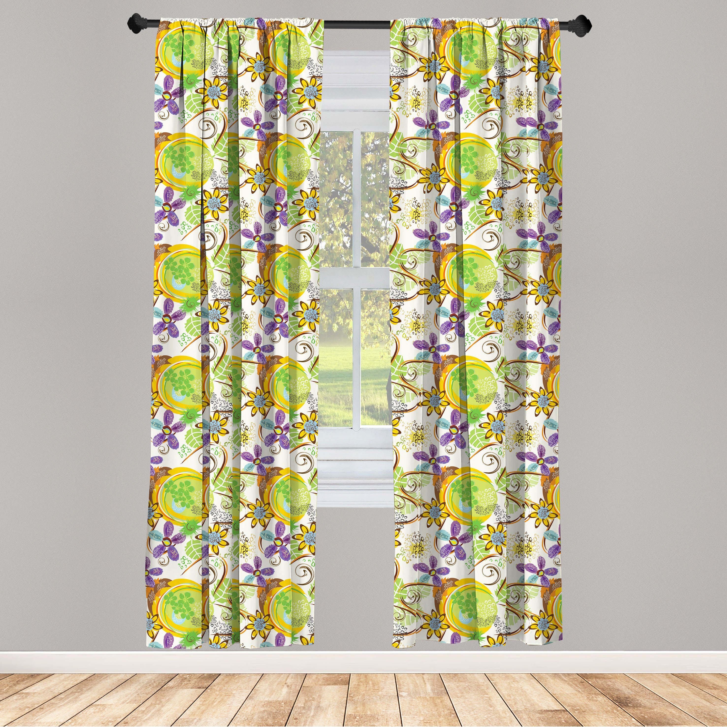 Gardine Vorhang für Wohnzimmer Schlafzimmer Dekor, Abakuhaus, Microfaser, Abstrakt Doodle Art Strudel